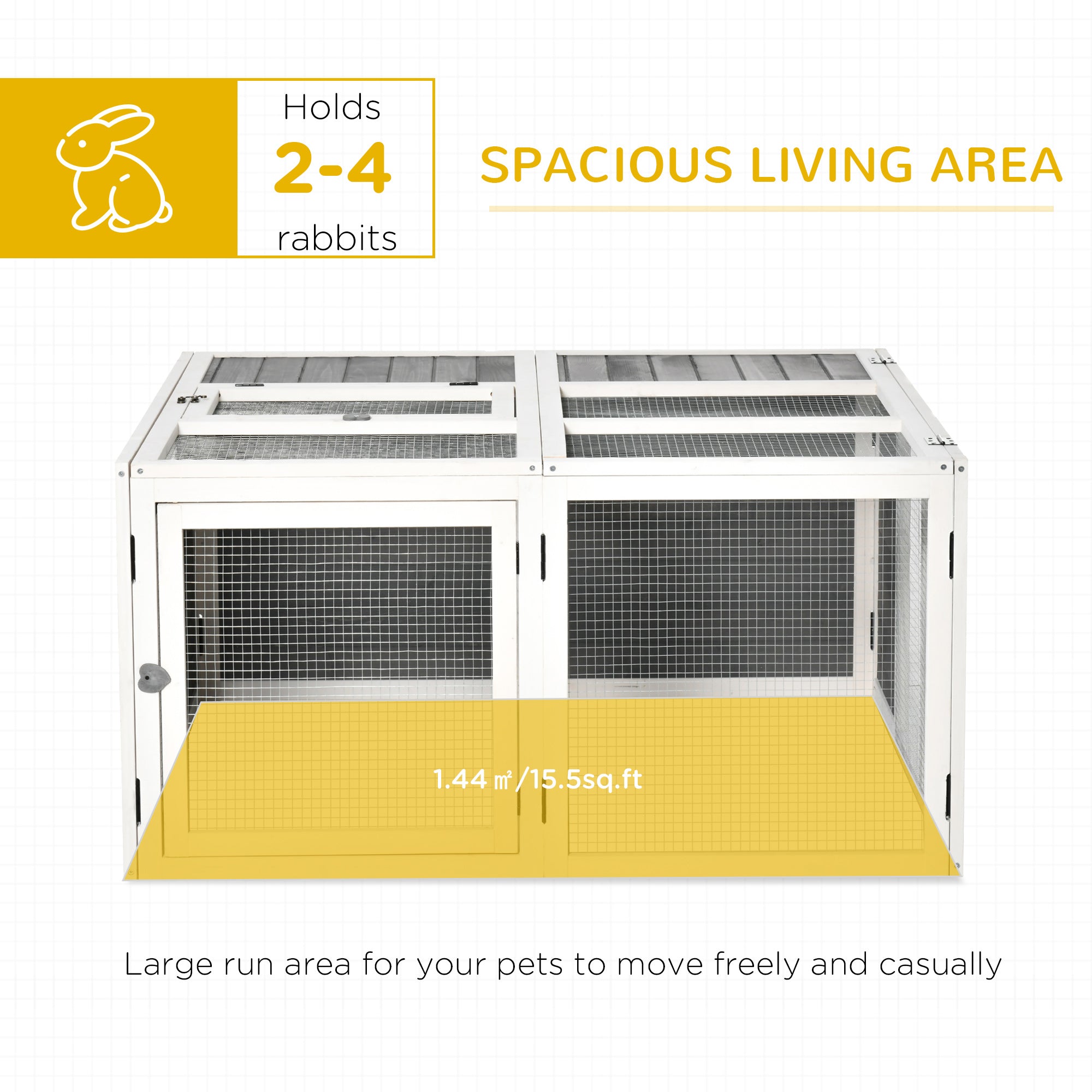 PawHut 48 Inch Rabbit Hutch Rabbit Run Small Animal Guinea Pig House Bunny Cage Hideaway Outdoor with Openable Roof Grey
