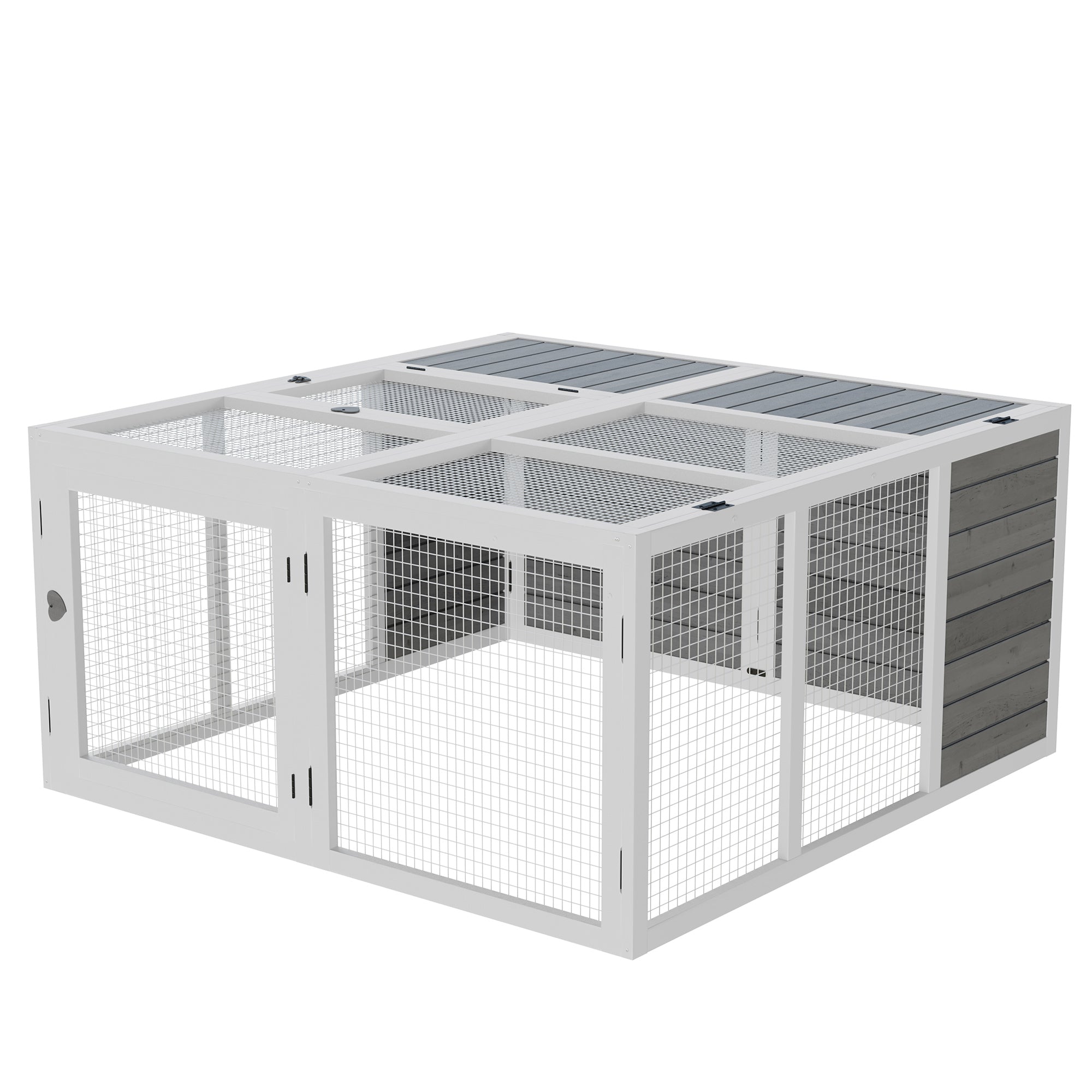 PawHut Rabbit Hutch, Wooden Guinea Pig Hutch Bunny Cage with Openable Foldable Top, Door, for 1-4 Rabbits, for Backyard, Garden, Outdoor, Grey