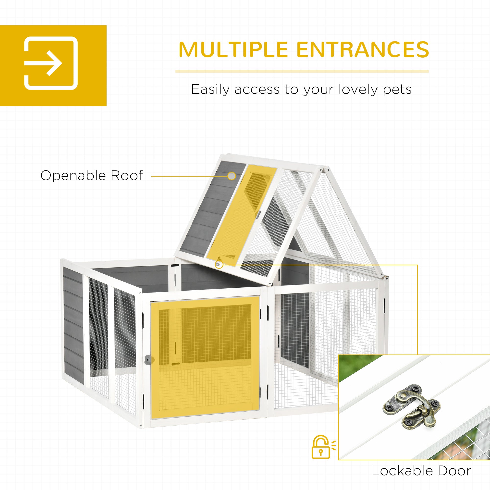 PawHut 48 Inch Rabbit Hutch Rabbit Run Small Animal Guinea Pig House Bunny Cage Hideaway Outdoor with Openable Roof Grey