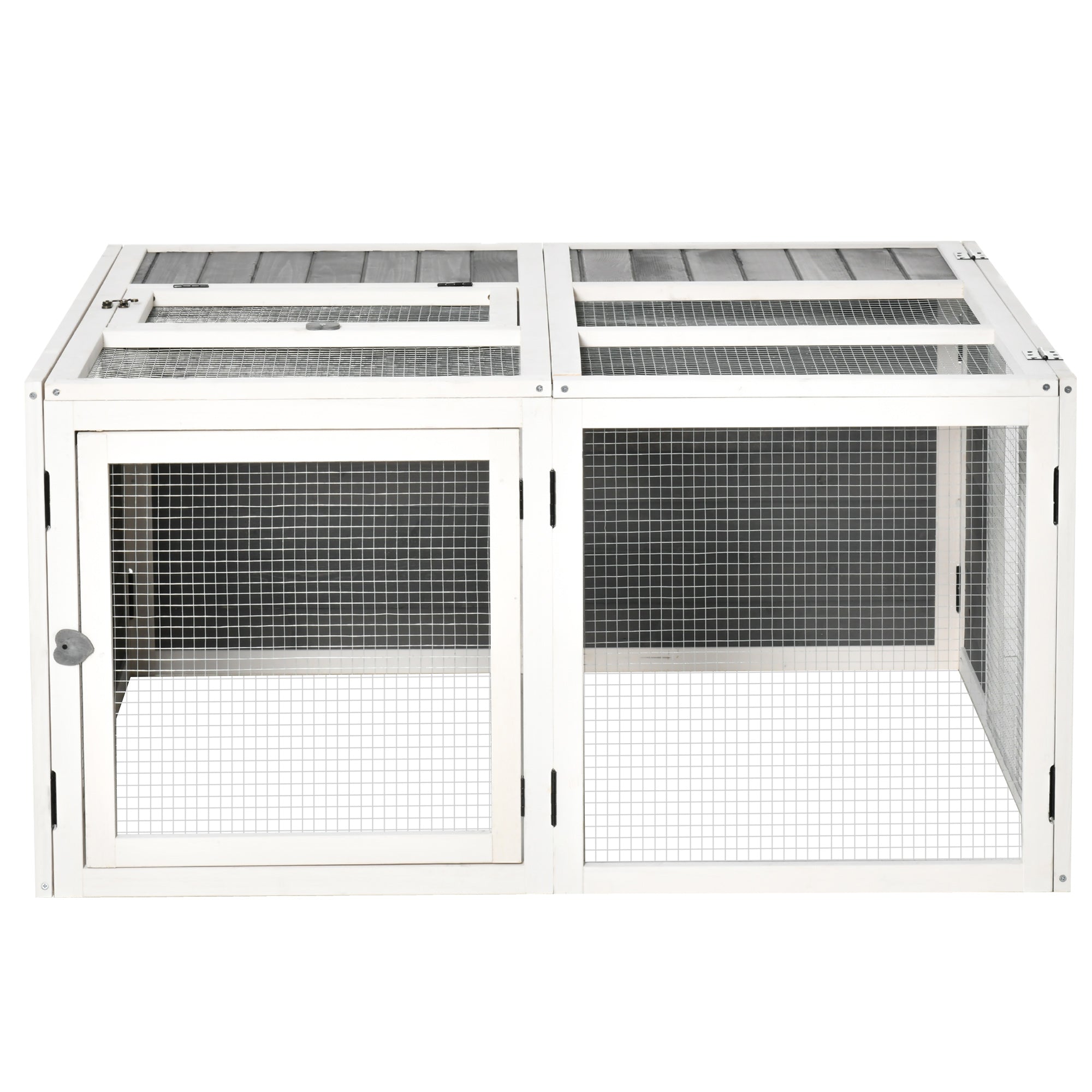 PawHut Rabbit Hutch, Wooden Guinea Pig Hutch Bunny Cage with Openable Foldable Top, Door, for 1-4 Rabbits, for Backyard, Garden, Outdoor, Grey