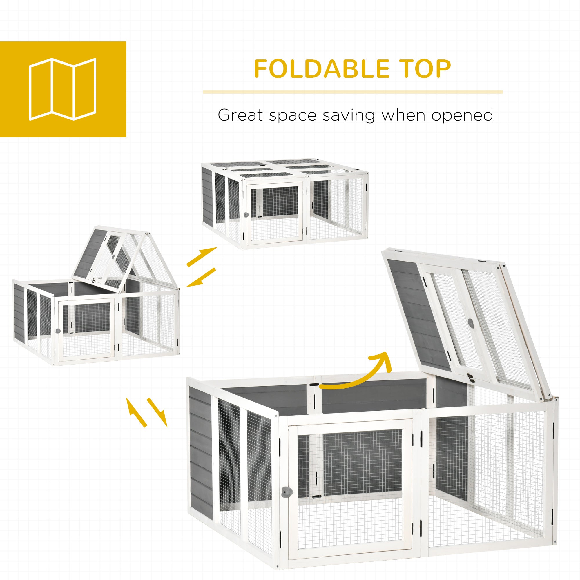 PawHut 48 Inch Rabbit Hutch Rabbit Run Small Animal Guinea Pig House Bunny Cage Hideaway Outdoor with Openable Roof Grey