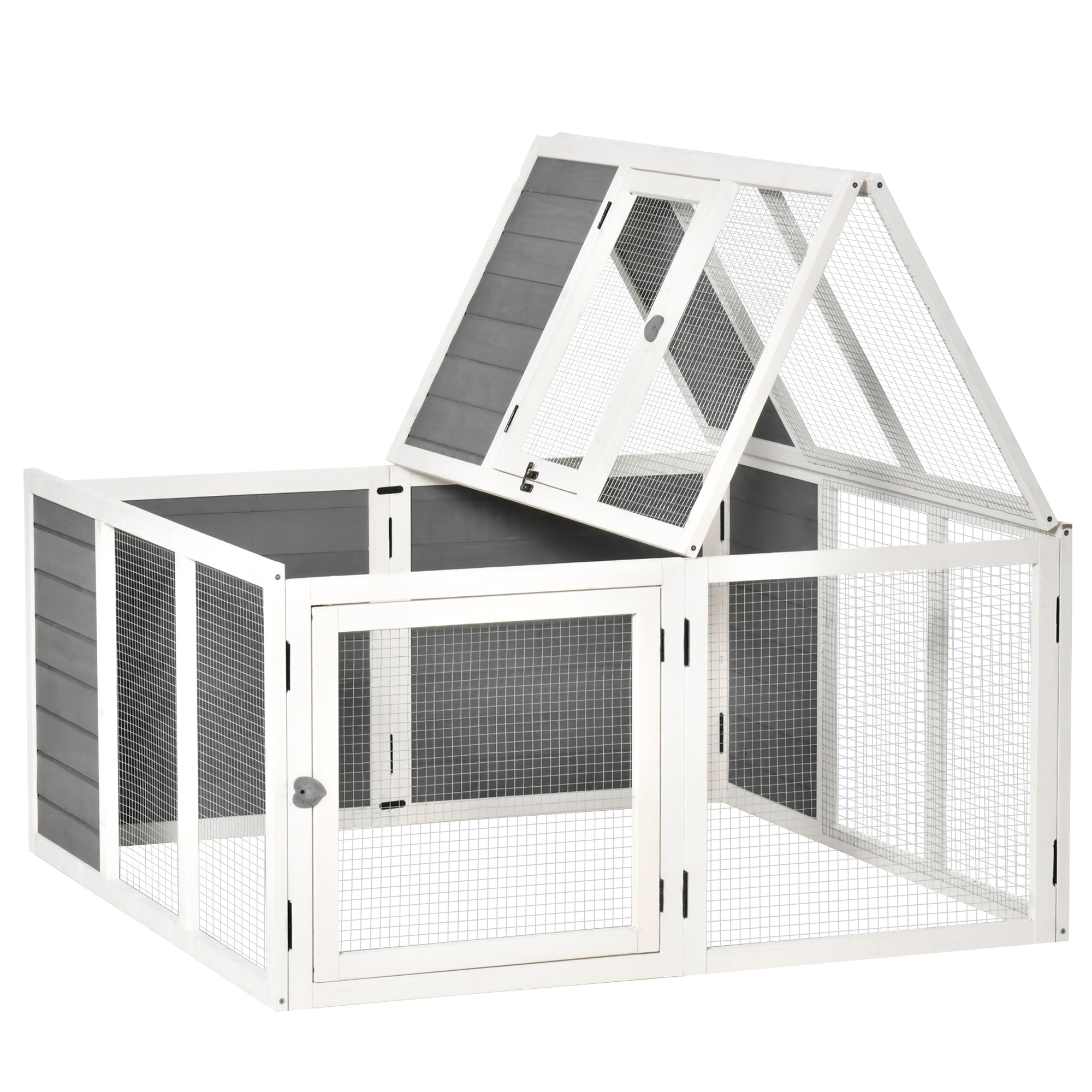 PawHut 48 Inch Rabbit Hutch Rabbit Run Small Animal Guinea Pig House Bunny Cage Hideaway Outdoor with Openable Roof Grey