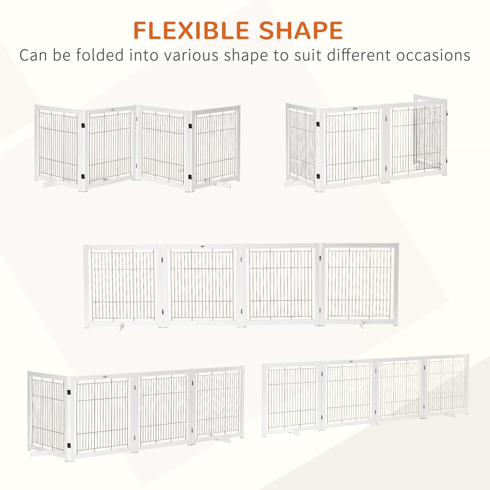 PawHut Wooden Dog Gate Foldable Pet Fence for Small & Medium Dogs 4 Panel with Support Feet Freestanding Safety Barrier for House Doorway Stairs White