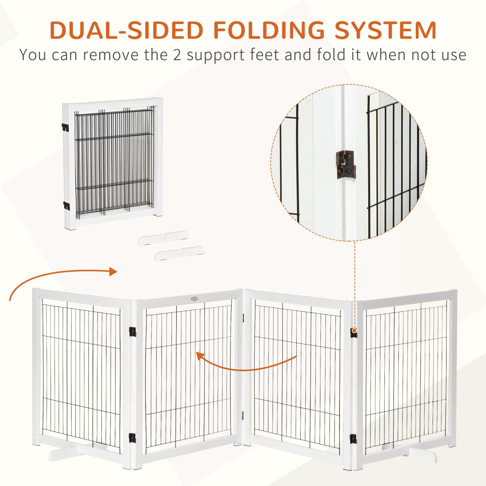 PawHut Wooden Dog Gate Foldable Pet Fence for Small & Medium Dogs 4 Panel with Support Feet Freestanding Safety Barrier for House Doorway Stairs White