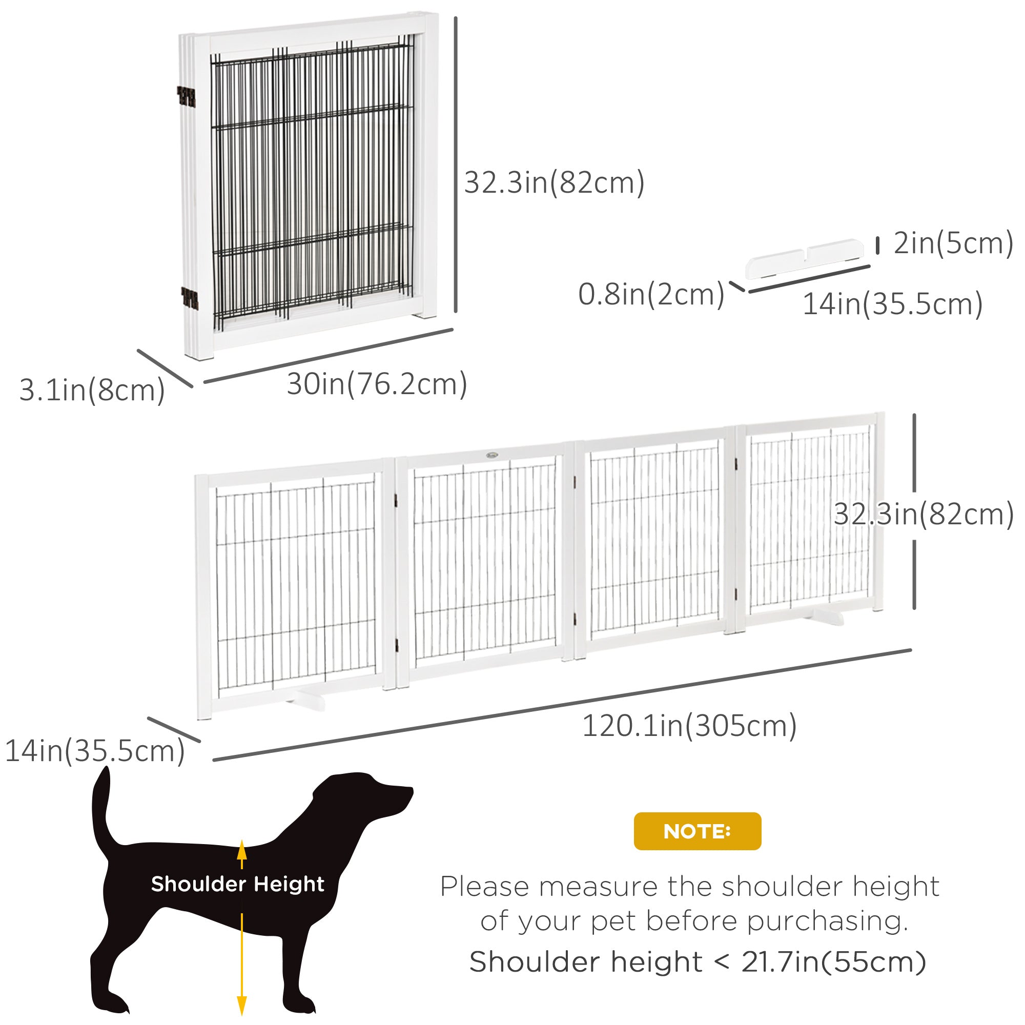 PawHut Wooden Dog Gate Foldable Pet Fence for Small & Medium Dogs 4 Panel with Support Feet Freestanding Safety Barrier for House Doorway Stairs White