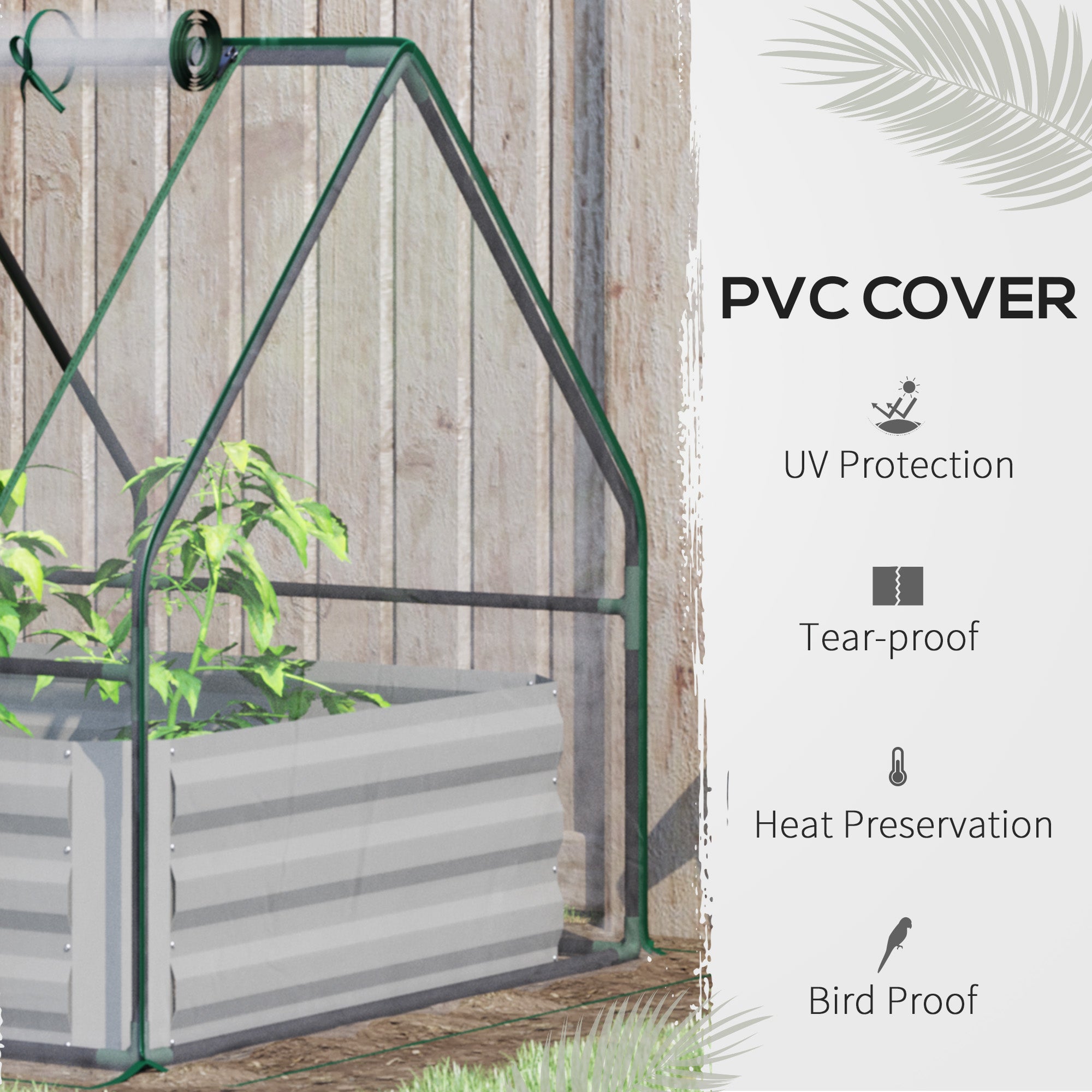 Outsunny Greenhouse with Raised Garden Bed, Steel Outdoor Planter Box, Roll Up Door, Dual Use for Flowers Vegetables Fruits Herbs, 50