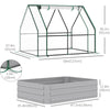 Outsunny Greenhouse with Raised Garden Bed, Steel Outdoor Planter Box, Roll Up Door, Dual Use for Flowers Vegetables Fruits Herbs, 50"x37.4"x36.2", Clear