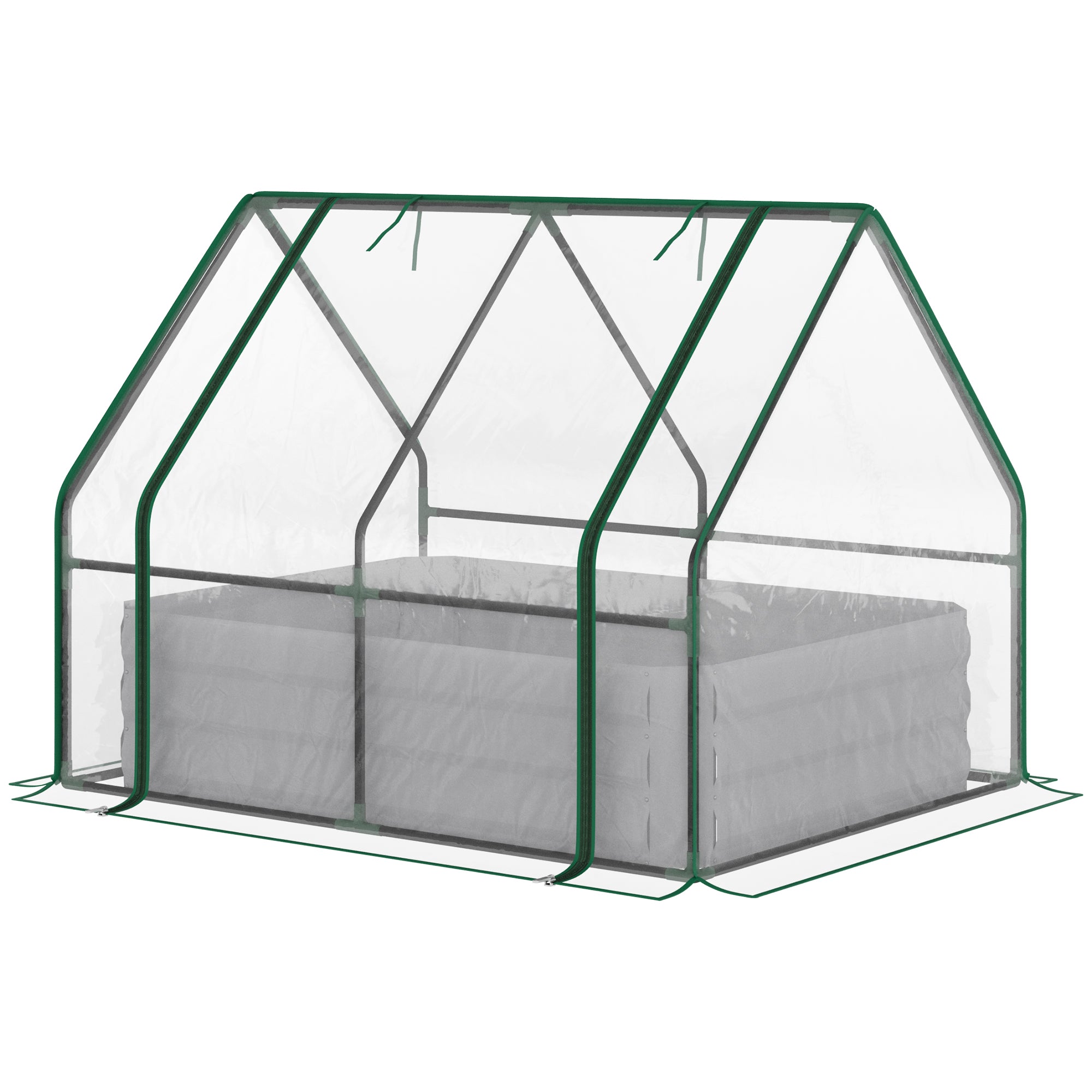 Outsunny Greenhouse with Raised Garden Bed, Steel Outdoor Planter Box, Roll Up Door, Dual Use for Flowers Vegetables Fruits Herbs, 50