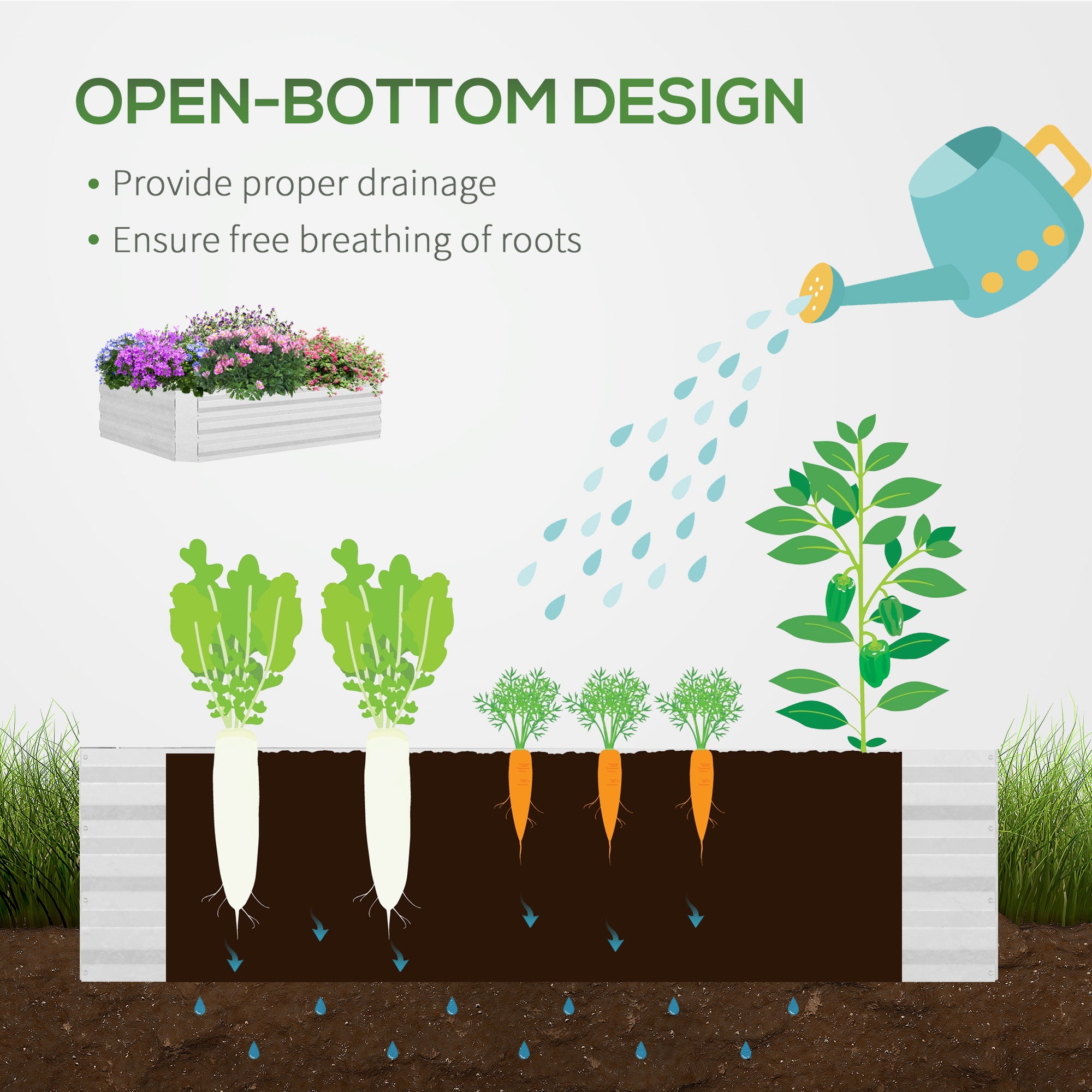 Outsunny Greenhouse with Raised Garden Bed, Steel Outdoor Planter Box, Roll Up Door, Dual Use for Flowers Vegetables Fruits Herbs, 50