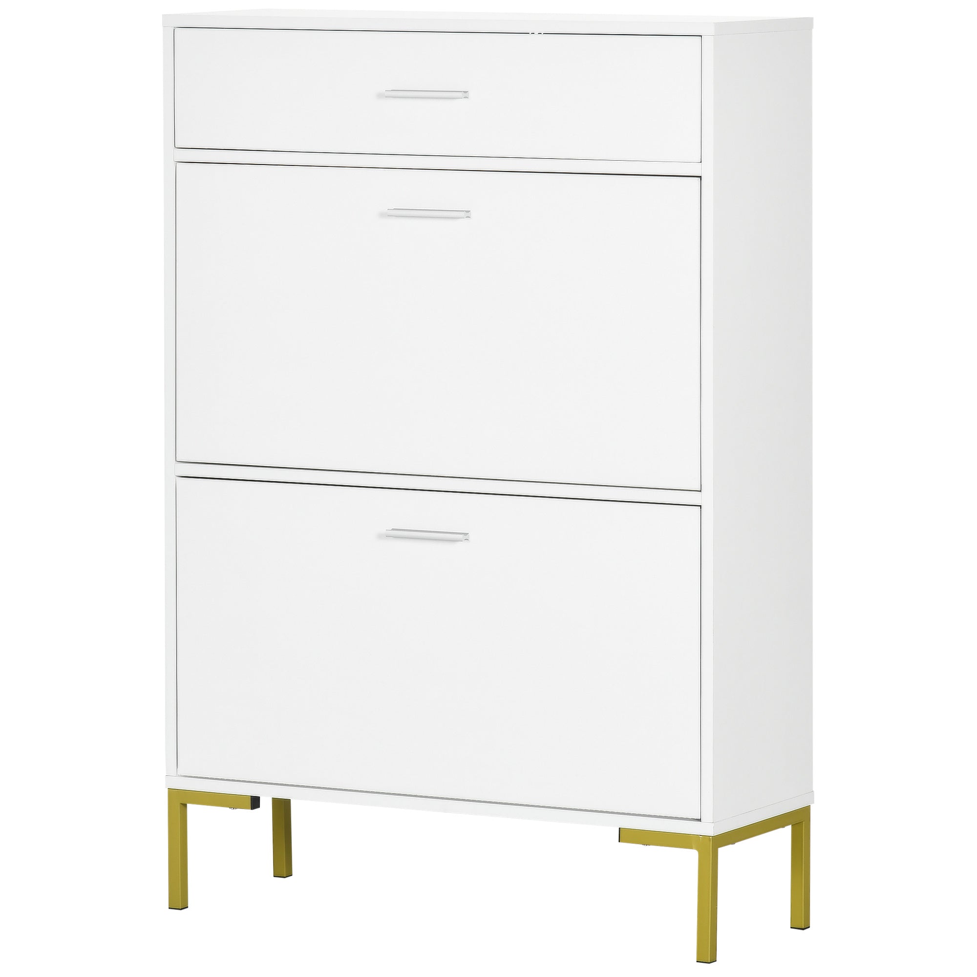 HOMCOM Modern Shoe Cabinet with 2 Flip Doors, Drawer and Adjustable Shelf, 12 Pair Shoe Storage Cabinet for Entryway, Hallway, White