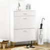 HOMCOM Modern Shoe Cabinet with 2 Flip Doors, Drawer and Adjustable Shelf, 12 Pair Shoe Storage Cabinet for Entryway, Hallway, White