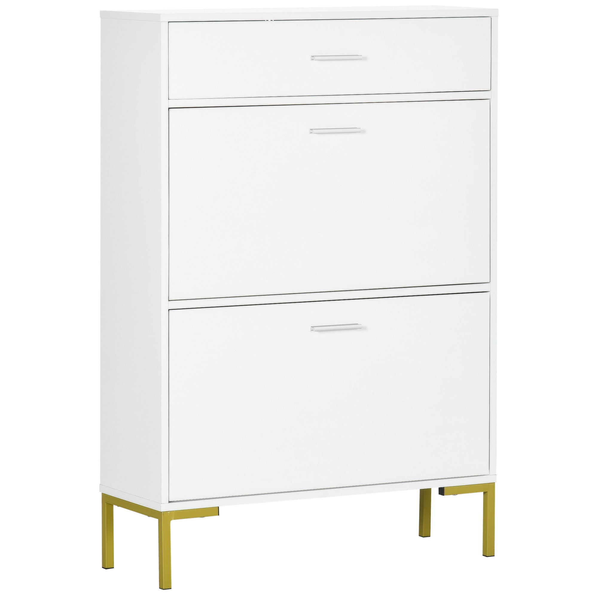 HOMCOM 3 Drawer Shoe Cabinet with 2 Flip Doors, Sliding out Drawer and Adjustable Shelf for 12 Pairs of Shoes, Narrow Shoe Storage Cabinet for Hallway, Entryway, White