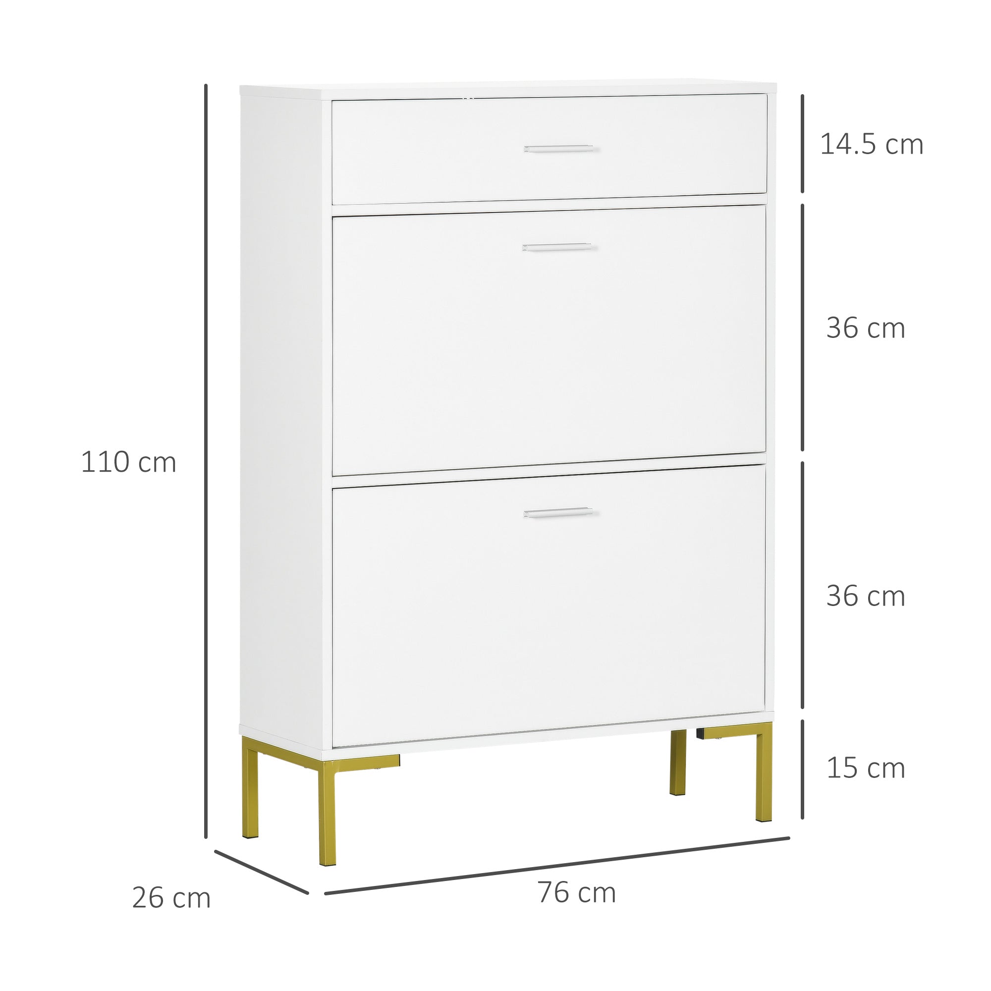 HOMCOM 3 Drawer Shoe Cabinet with 2 Flip Doors, Sliding out Drawer and Adjustable Shelf for 12 Pairs of Shoes, Narrow Shoe Storage Cabinet for Hallway, Entryway, White