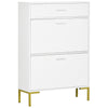 HOMCOM Modern Shoe Cabinet with 2 Flip Doors, Drawer and Adjustable Shelf, 12 Pair Shoe Storage Cabinet for Entryway, Hallway, White