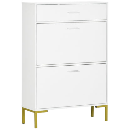 HOMCOM Modern Shoe Cabinet with 2 Flip Doors, Drawer and Adjustable Shelf, 12 Pair Shoe Storage Cabinet for Entryway, Hallway, White