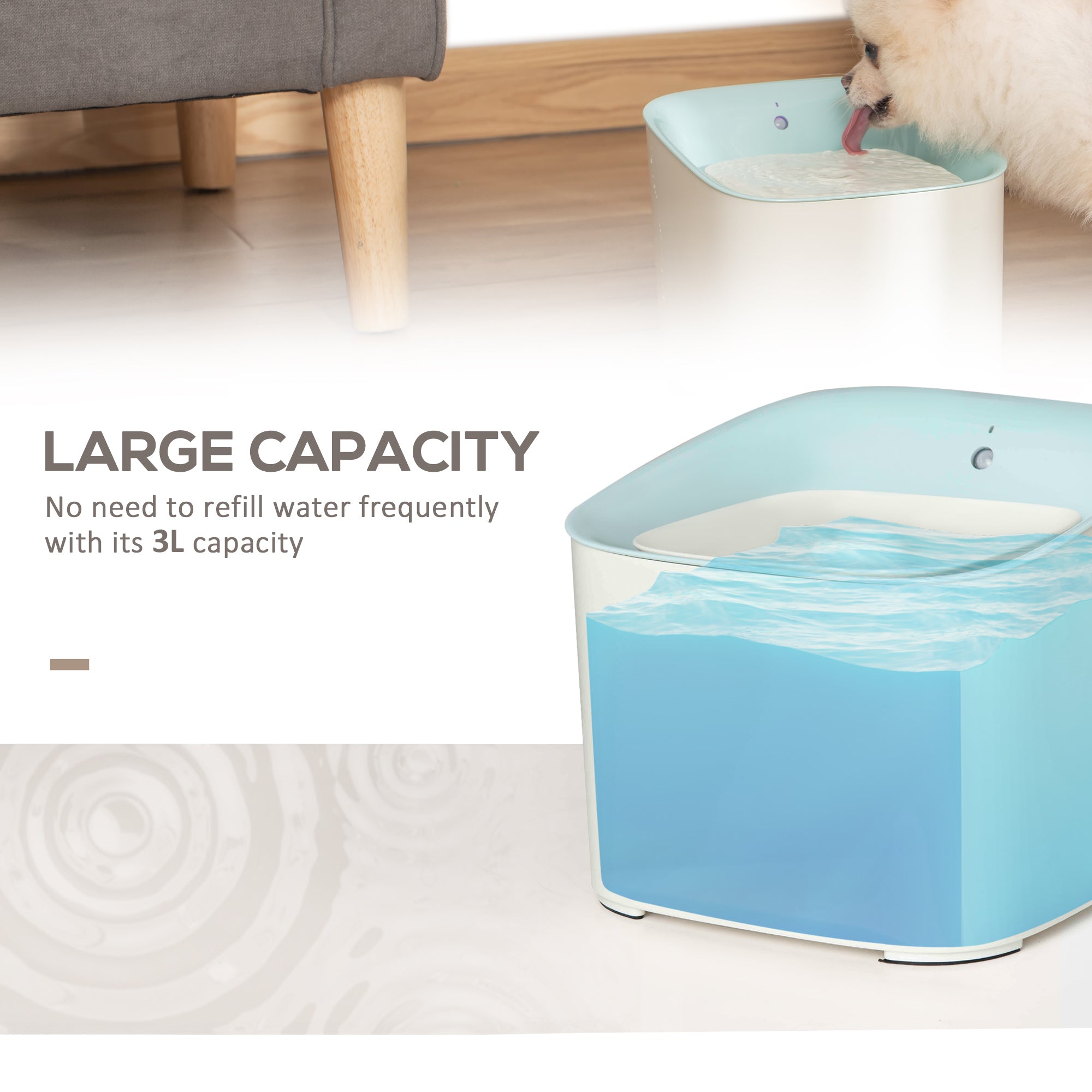 PawHut Cat Water Fountain 3L Automatic Pet Water Dispenser with Filter Three Modes and LED Indicator for Dogs and Cats - Blue