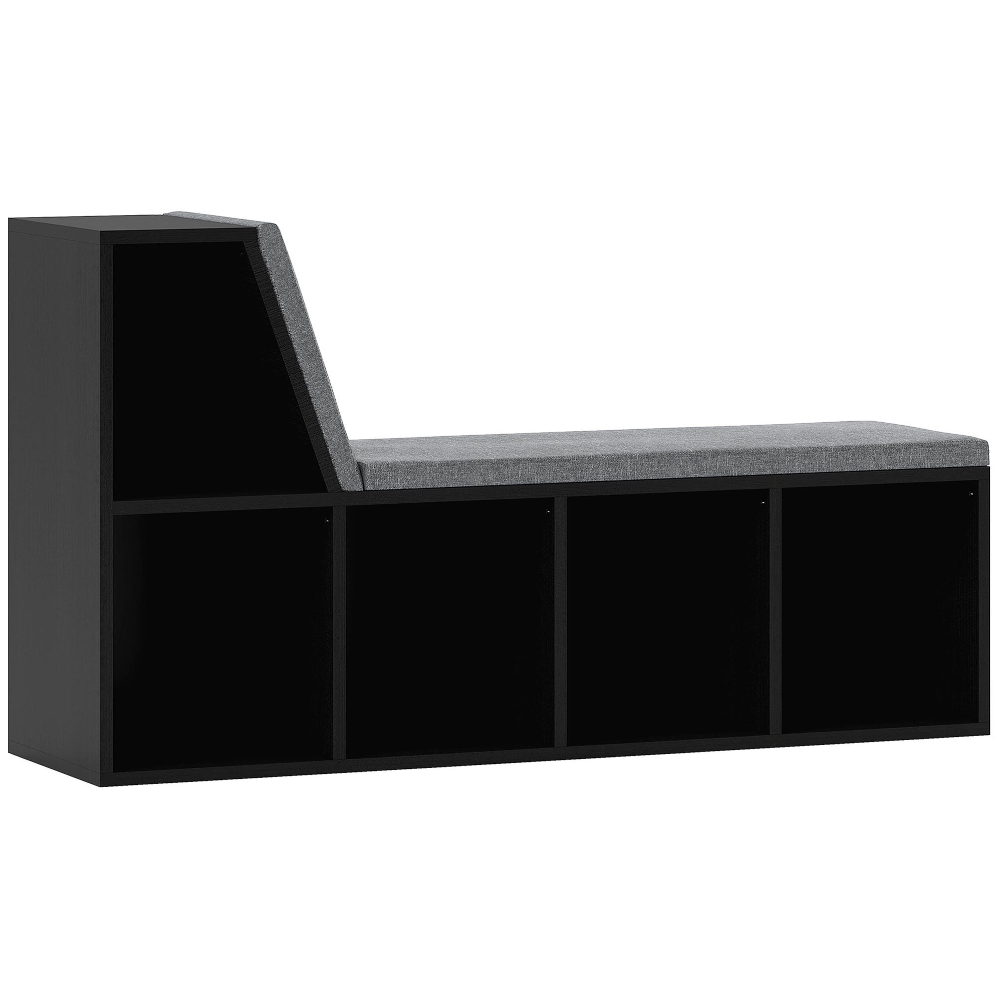 HOMCOM Bookshelf with Reading Nook, Bookcase with Seat Cushion, 5 Cube Storage Shelf for Home Office, Study, Distressed Black