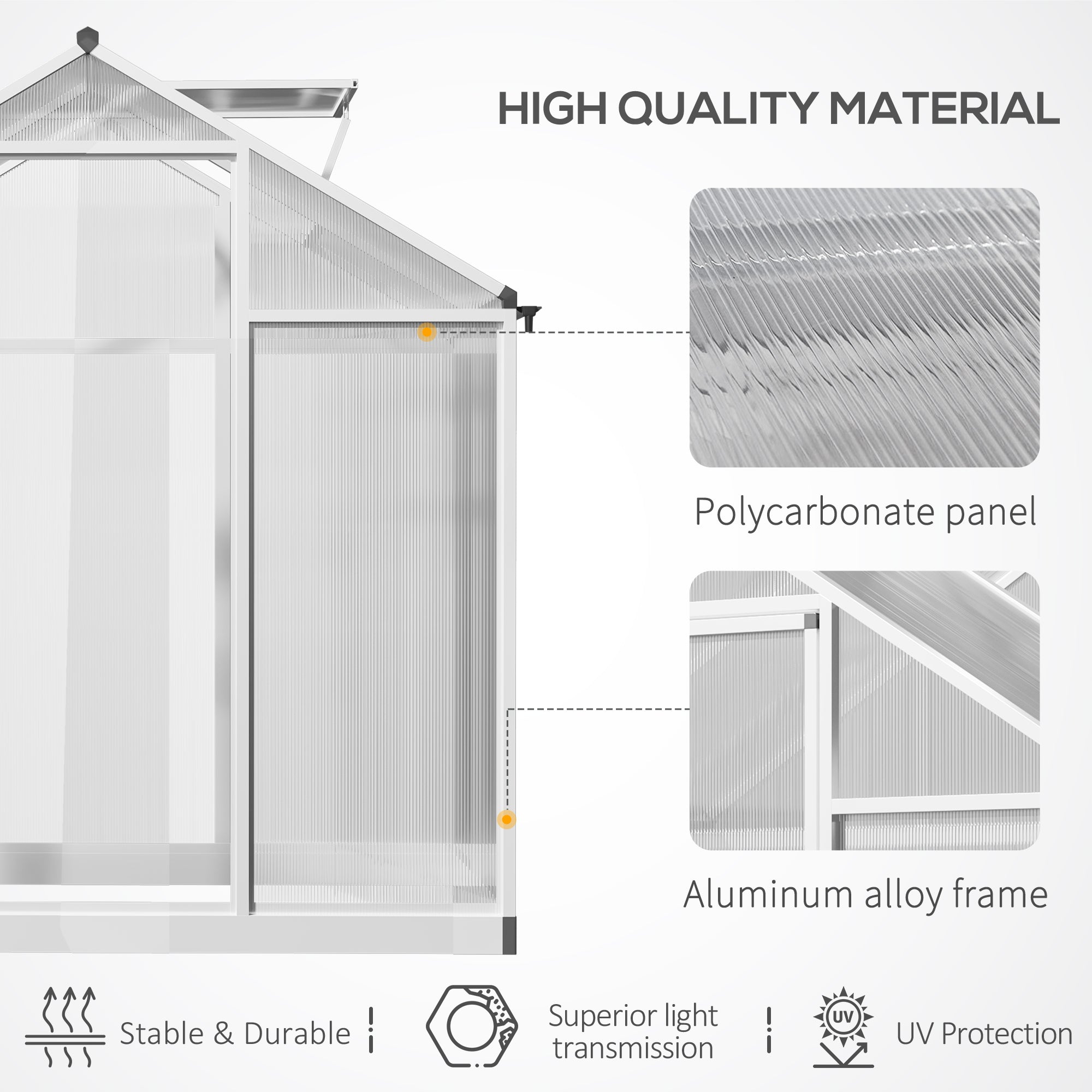 Outsunny 6' x 4' x 6.4' Walk-in Garden Greenhouse Polycarbonate Panels Plants Flower Growth Shed Cold Frame Outdoor Portable Warm House Aluminum Frame, Silver