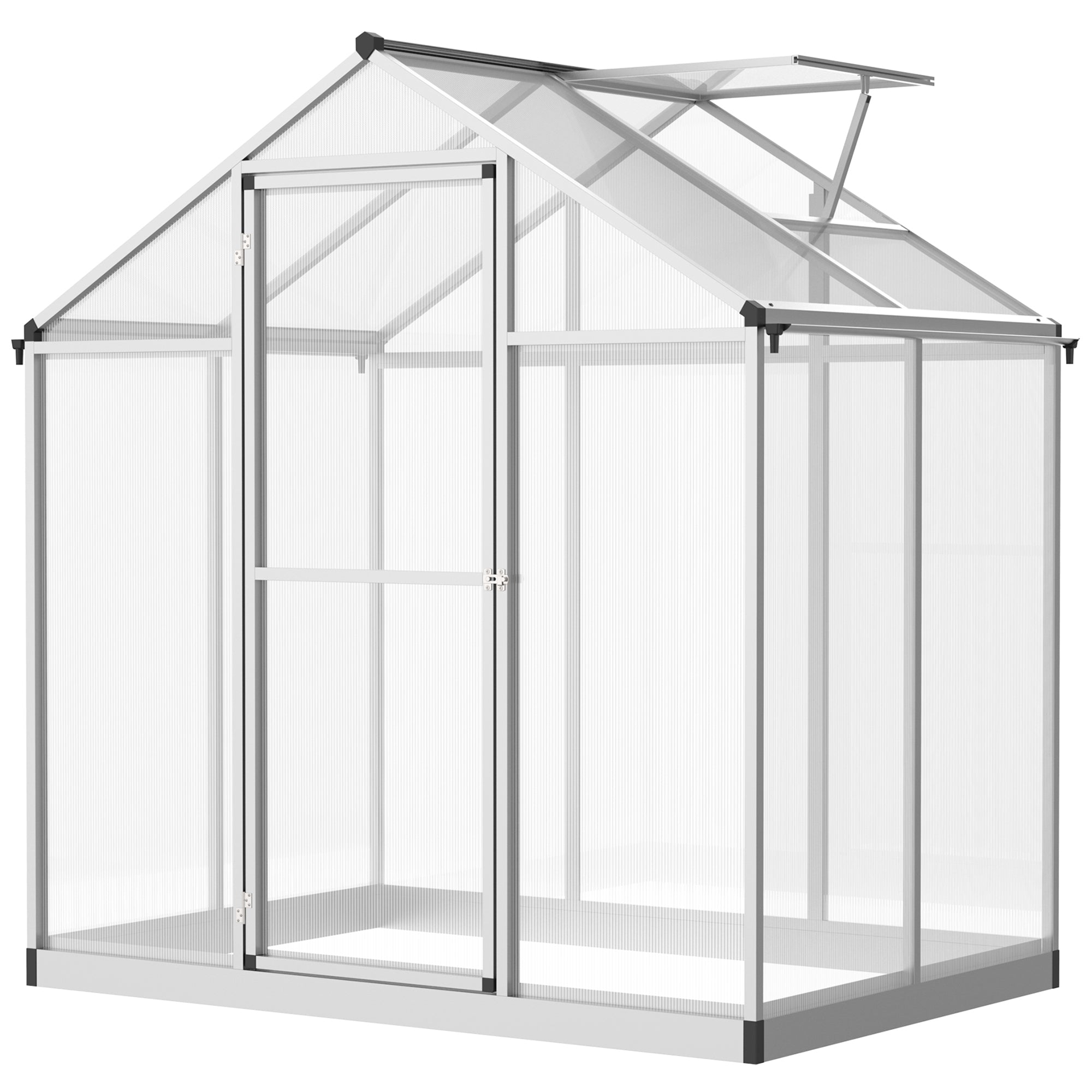 Outsunny 6' x 4' x 6.4' Walk-in Garden Greenhouse Polycarbonate Panels Plants Flower Growth Shed Cold Frame Outdoor Portable Warm House Aluminum Frame, Silver