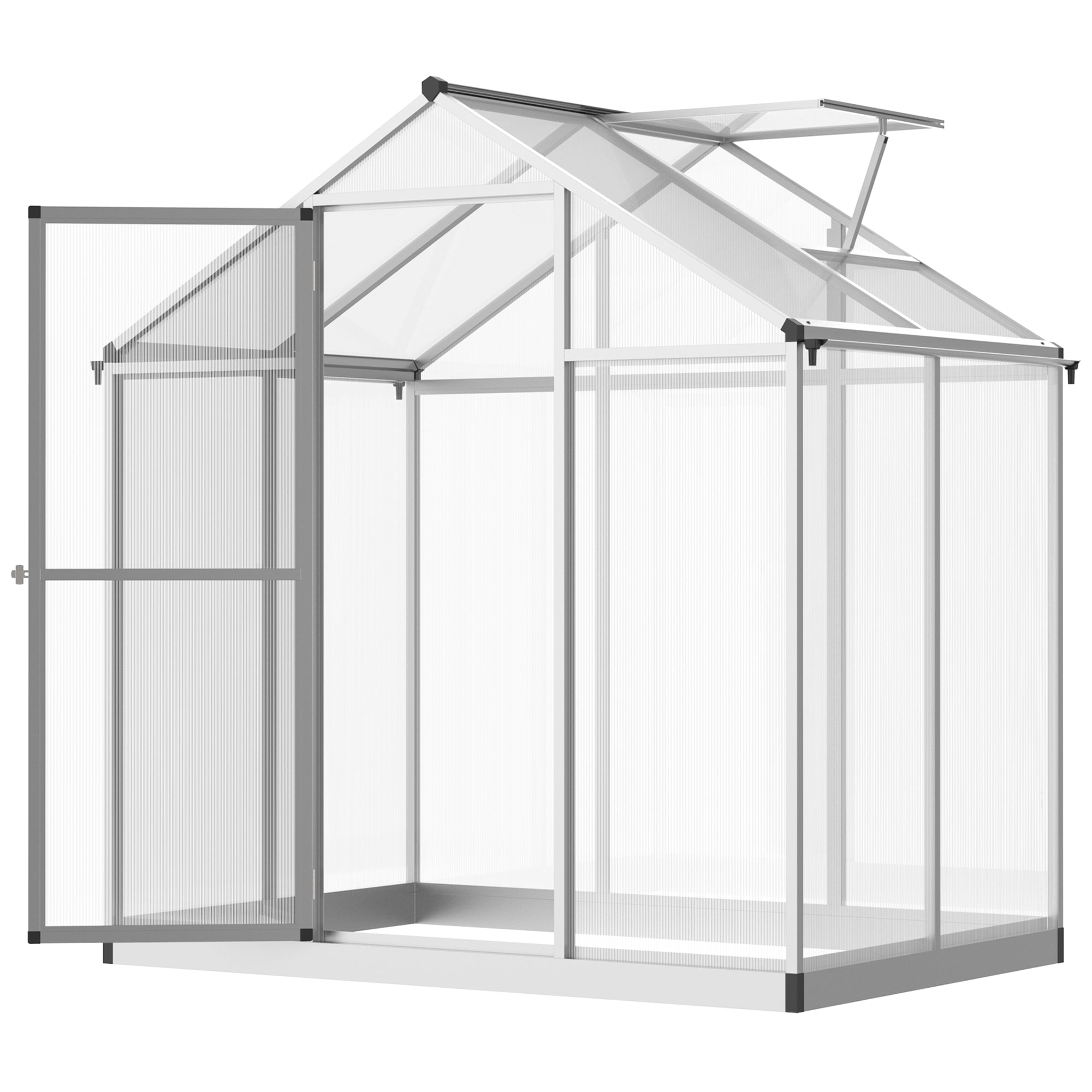 Outsunny 6' x 4' x 6.4' Walk-in Garden Greenhouse Polycarbonate Panels Plants Flower Growth Shed Cold Frame Outdoor Portable Warm House Aluminum Frame, Silver