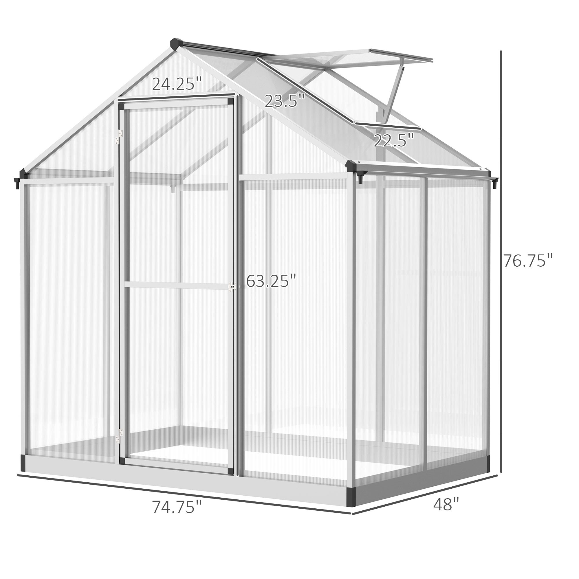 Outsunny 6' x 4' x 6.4' Walk-in Garden Greenhouse Polycarbonate Panels Plants Flower Growth Shed Cold Frame Outdoor Portable Warm House Aluminum Frame, Silver