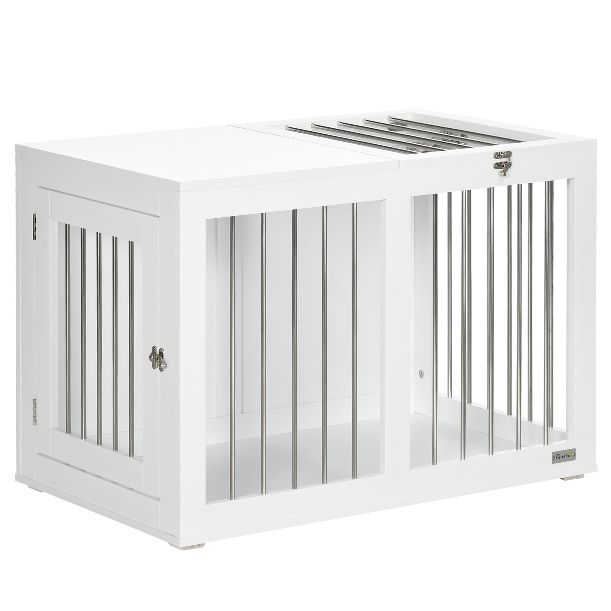 PawHut Dog Crate Furniture, 31.5" Dog Kennel Furniture Side End Table with Double Doors, for Medium Dogs, White