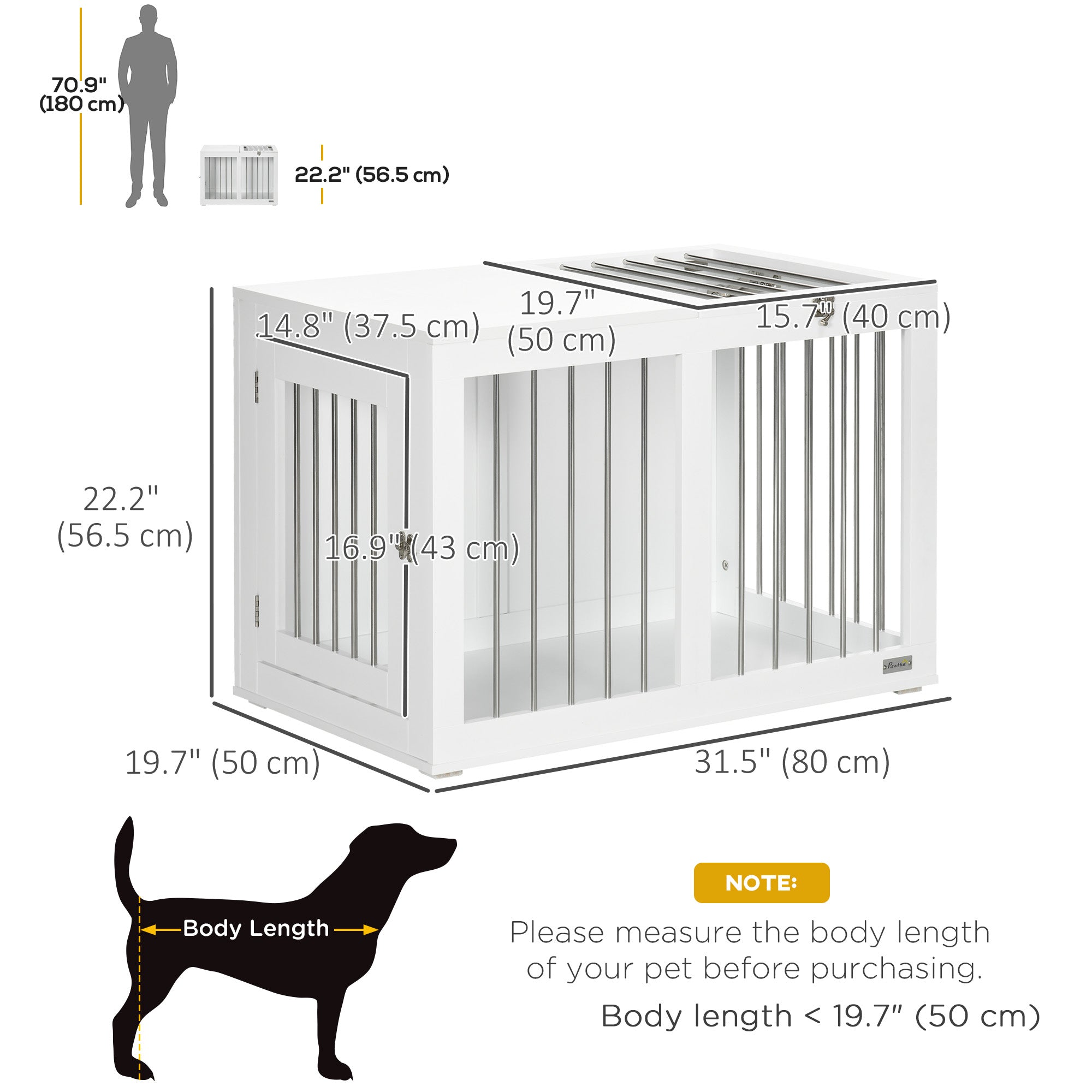 PawHut Dog Crate Furniture, 31.5" Dog Kennel Furniture Side End Table with Double Doors, for Medium Dogs, White