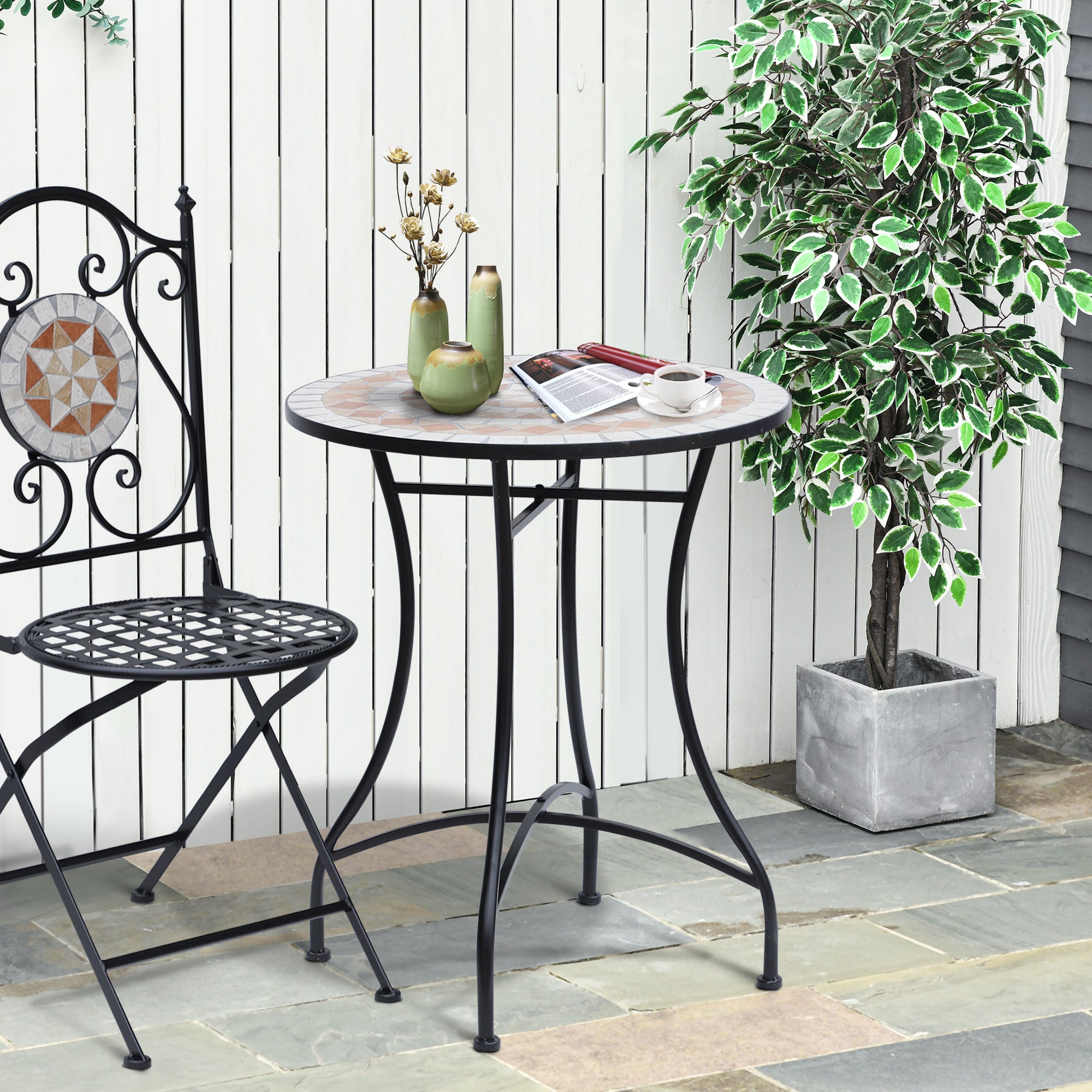 Outsunny 23.5" Mosaic Round Patio Table with Ceramic Tabletop, Metal  Balcony Side Bistro Coffee Table, Outdoor Furniture for Patio Garden