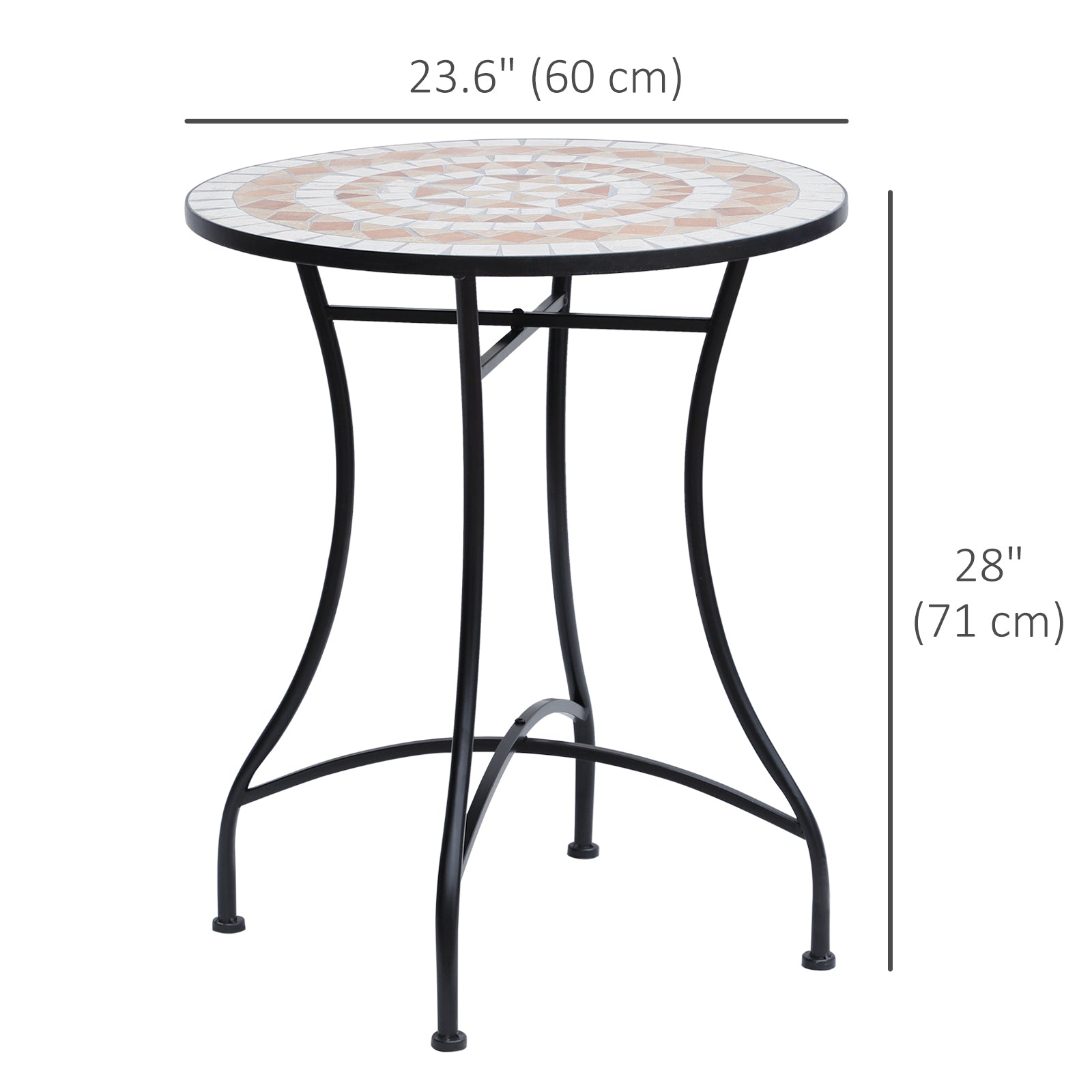 Outsunny 23.5" Mosaic Round Patio Table with Ceramic Tabletop, Metal  Balcony Side Bistro Coffee Table, Outdoor Furniture for Patio Garden