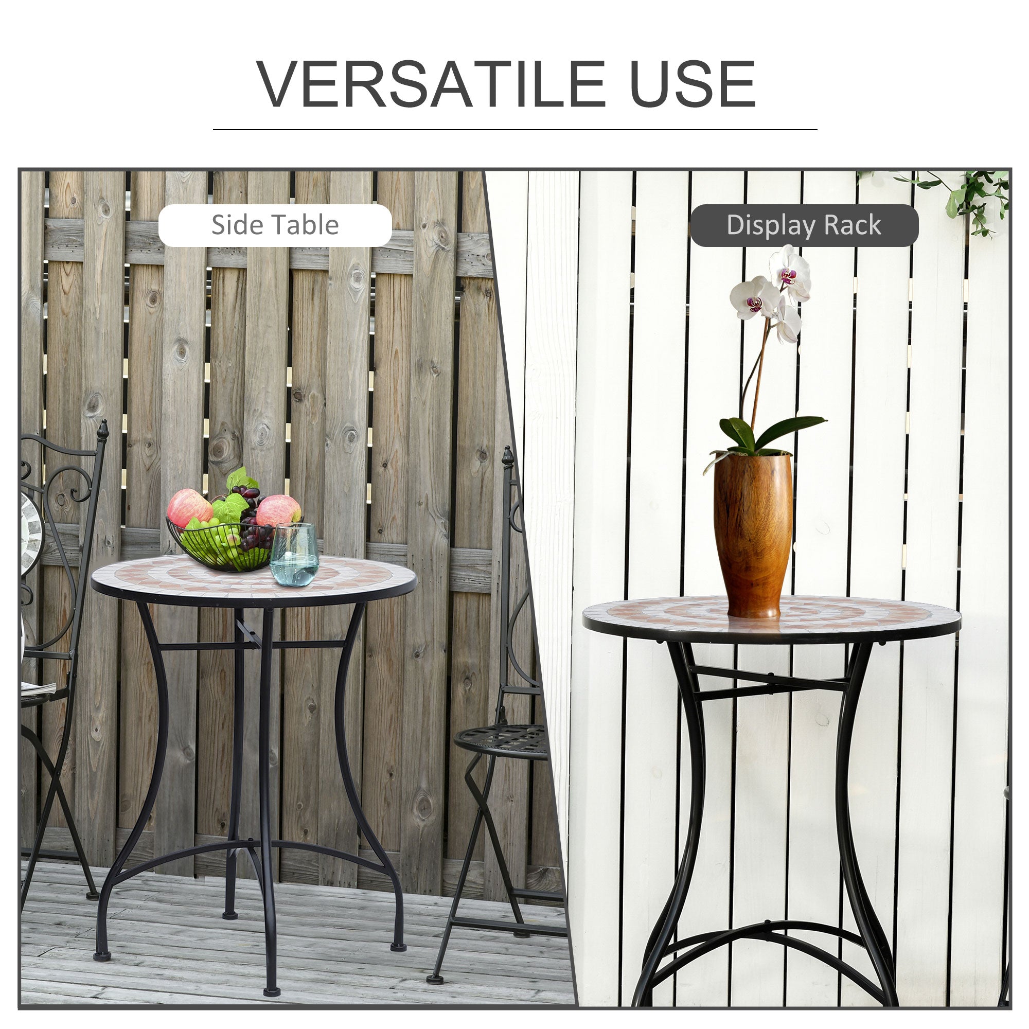 Outsunny 23.5" Mosaic Round Patio Table with Ceramic Tabletop, Metal  Balcony Side Bistro Coffee Table, Outdoor Furniture for Patio Garden