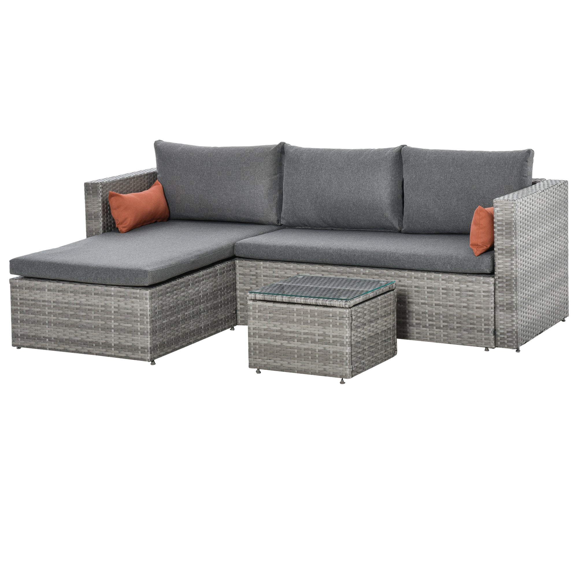 Outsunny 3-Piece Modern Outdoor Patio All-hand Woven Rattan Wicker Furniture Patio Coffee Table Sofa Set - Grey
