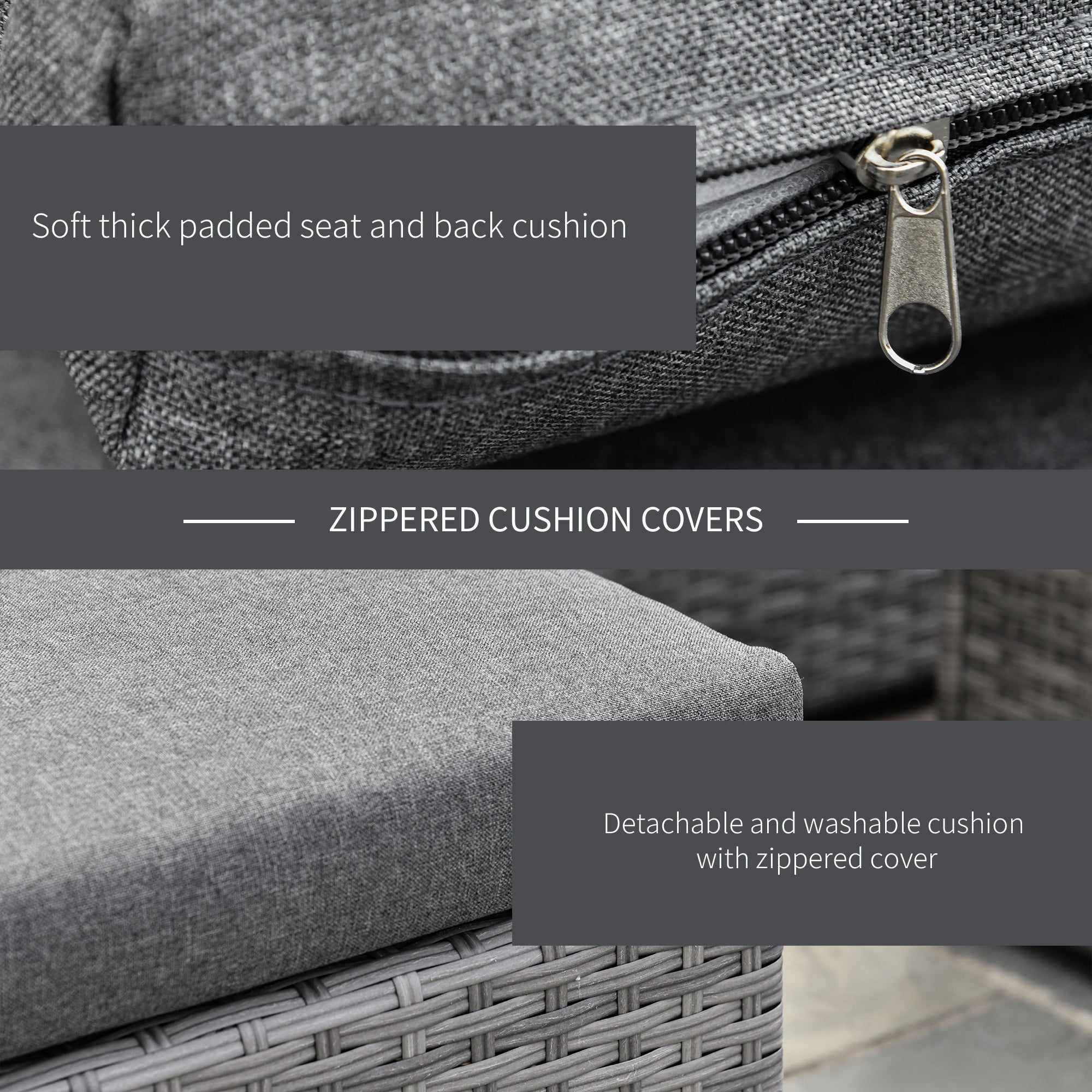 Outsunny 3-Piece Modern Outdoor Patio All-hand Woven Rattan Wicker Furniture Patio Coffee Table Sofa Set - Grey