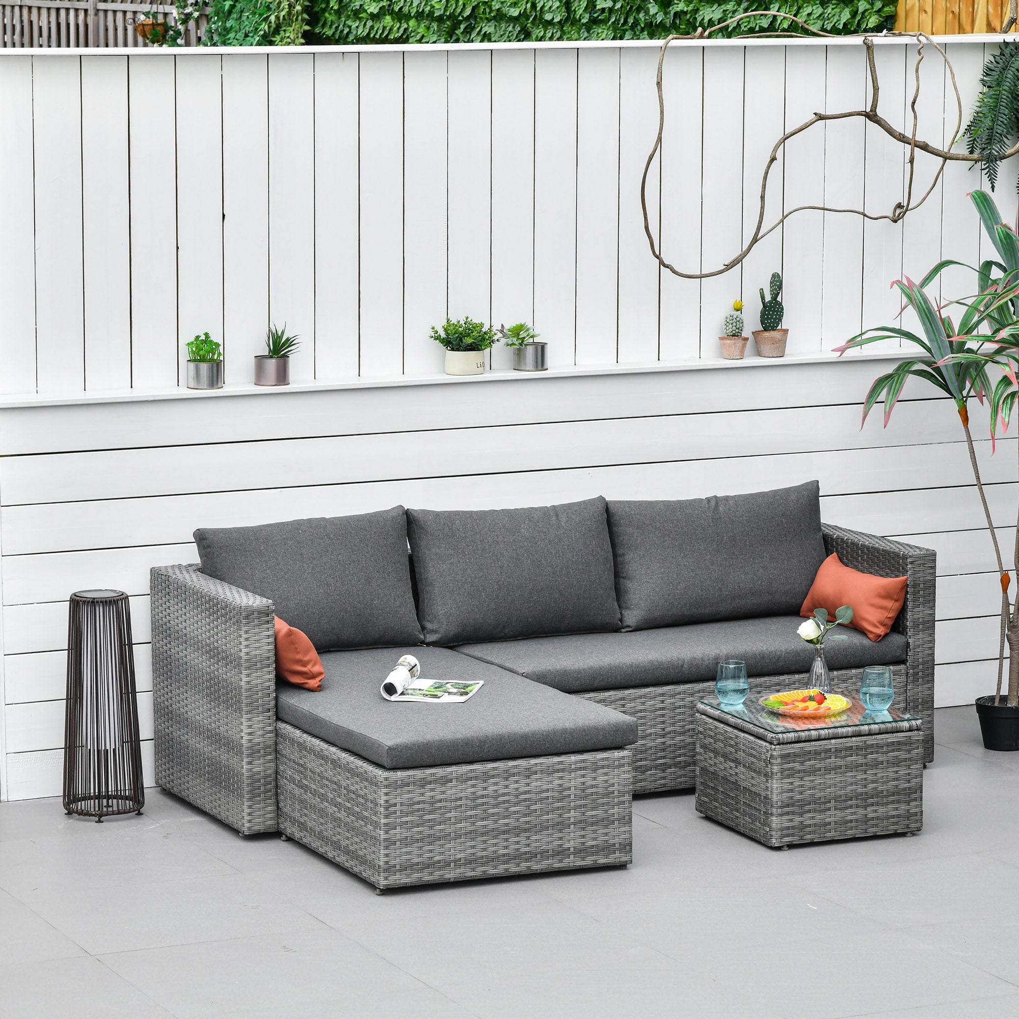 Outsunny 3-Piece Modern Outdoor Patio All-hand Woven Rattan Wicker Furniture Patio Coffee Table Sofa Set - Grey