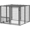 PawHut Dog Run Outdoor, Welded Wire Outdoor Dog Kennel with 4 Levels Adjustable & Rotatable Dog Bowls, Sun-Shade Cover, Secure Lock, for Small and Medium Dogs, 4.6' x 4.6' x 3.7'