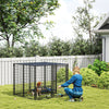 PawHut Dog Run Outdoor, Welded Wire Outdoor Dog Kennel with 4 Levels Adjustable & Rotatable Dog Bowls, Sun-Shade Cover, Secure Lock, for Small and Medium Dogs, 4.6' x 4.6' x 3.7'