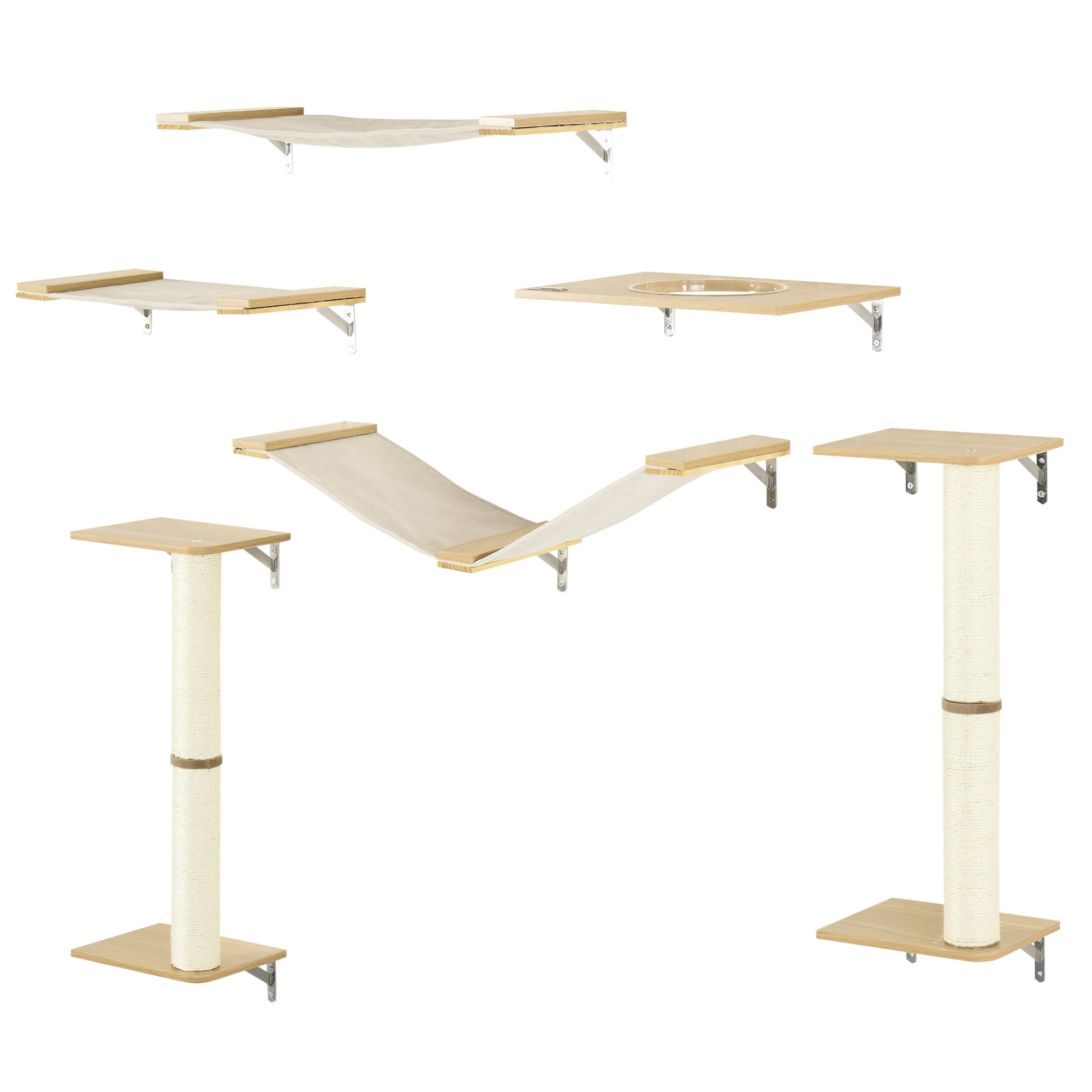 PawHut Unique Cat Tree Made From Cat Shelves with 8 Levels for More Height, Wall-Mounted Cat Tree Climbing Playground with Cat Hammocks, Modern Cat Tree