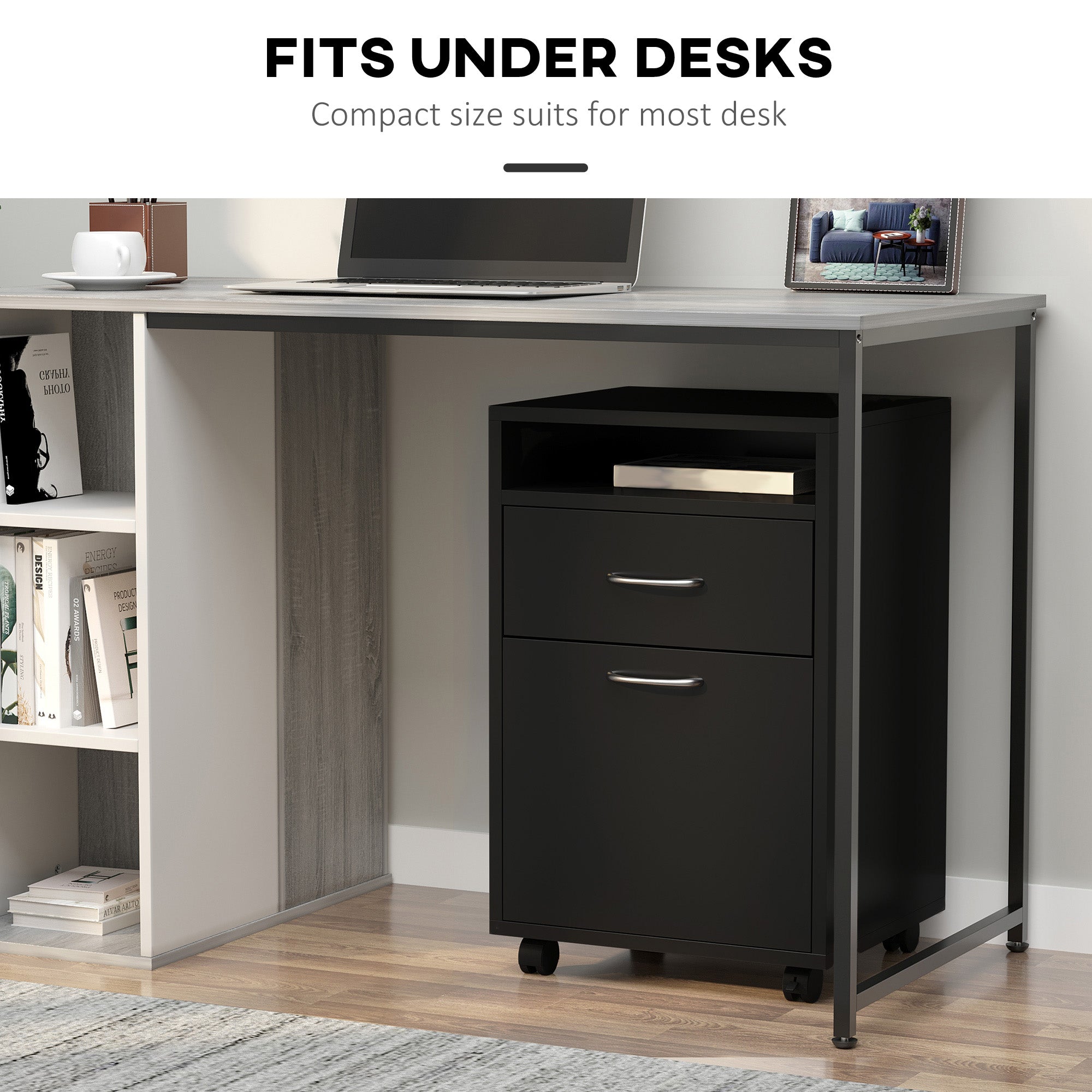 HOMCOM 24" Vertical Filing Cabinet with Drawer, Mobile File Cabinet with Wheels for Home Office, Black