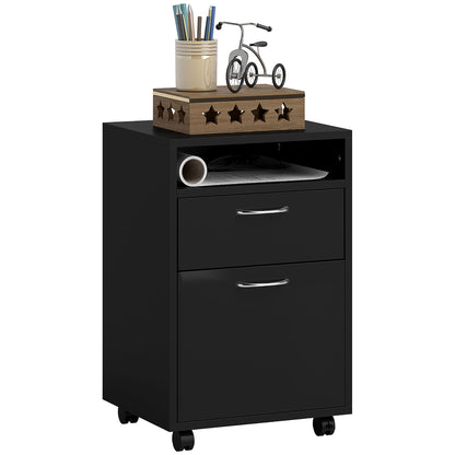 HOMCOM 24" Vertical Filing Cabinet with Drawer, Mobile File Cabinet with Wheels for Home Office, Black