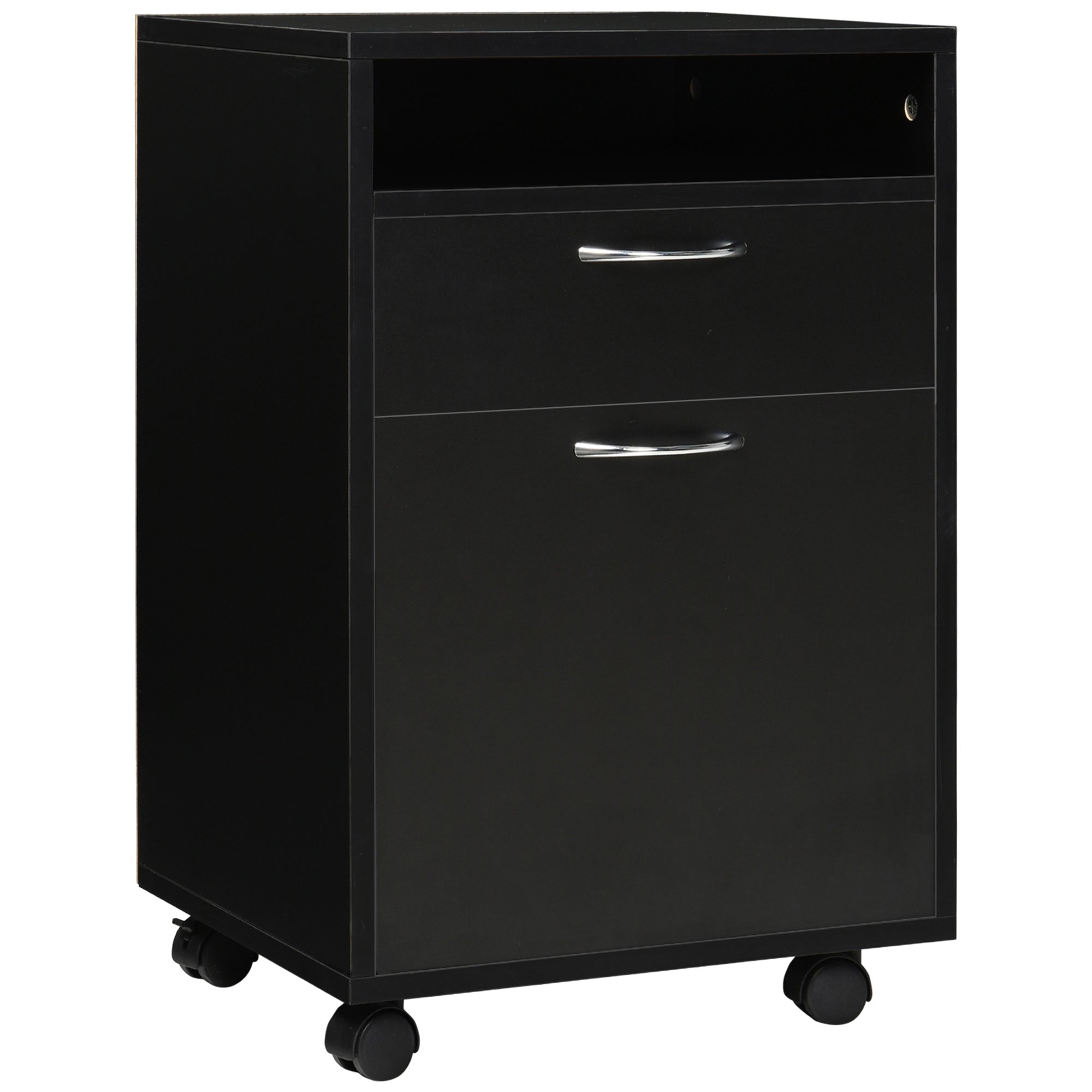 HOMCOM 24" Vertical Filing Cabinet with Drawer, Mobile File Cabinet with Wheels for Home Office, Black