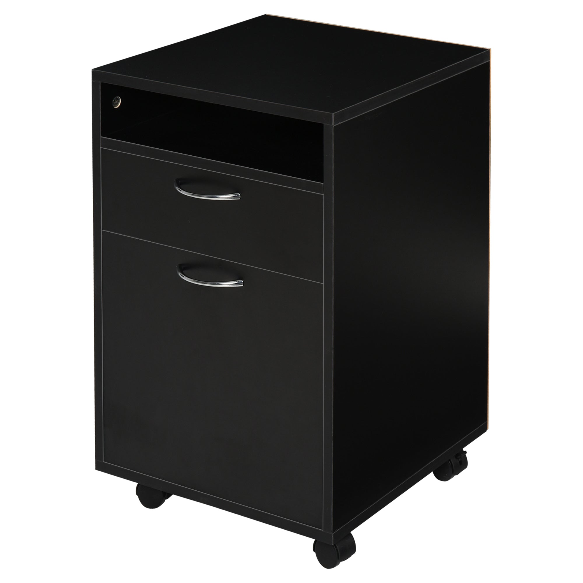HOMCOM 24" Vertical Filing Cabinet with Drawer, Mobile File Cabinet with Wheels for Home Office, Black