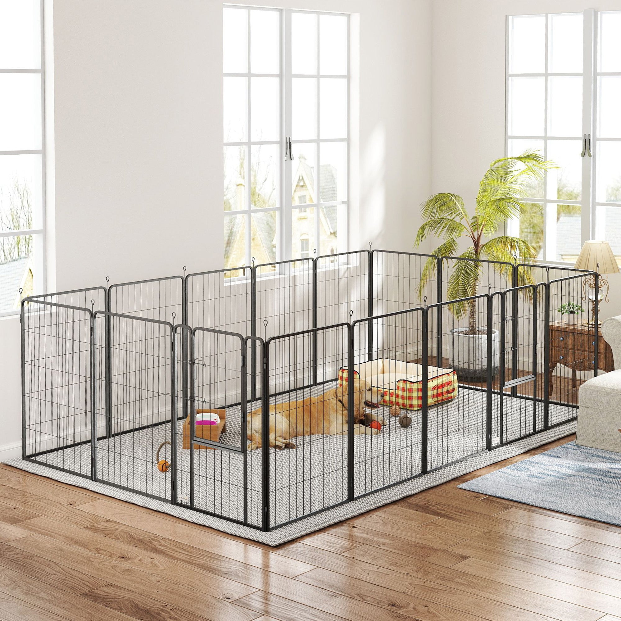 PawHut 16 Panels Dog Playpen, 39" H Heavy Duty Dog Pen, Portable & Foldable Dog Fence with Door & Strap for Indoor Outdoor Backyard Garden, Puppy Pet Playpen for Large Dogs
