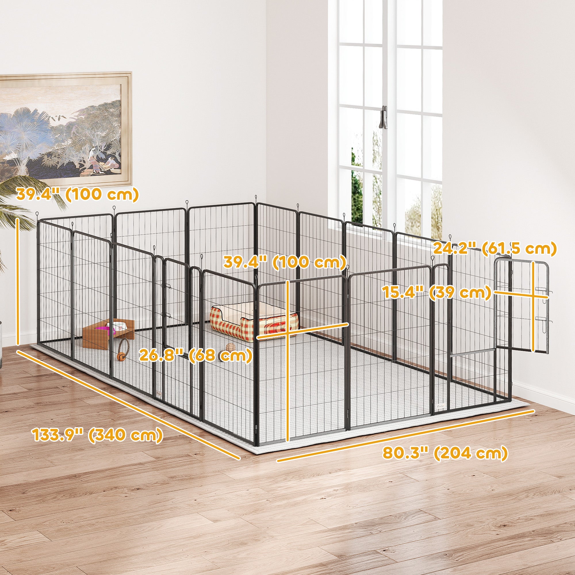 PawHut 16 Panels Dog Playpen, 39" H Heavy Duty Dog Pen, Portable & Foldable Dog Fence with Door & Strap for Indoor Outdoor Backyard Garden, Puppy Pet Playpen for Large Dogs