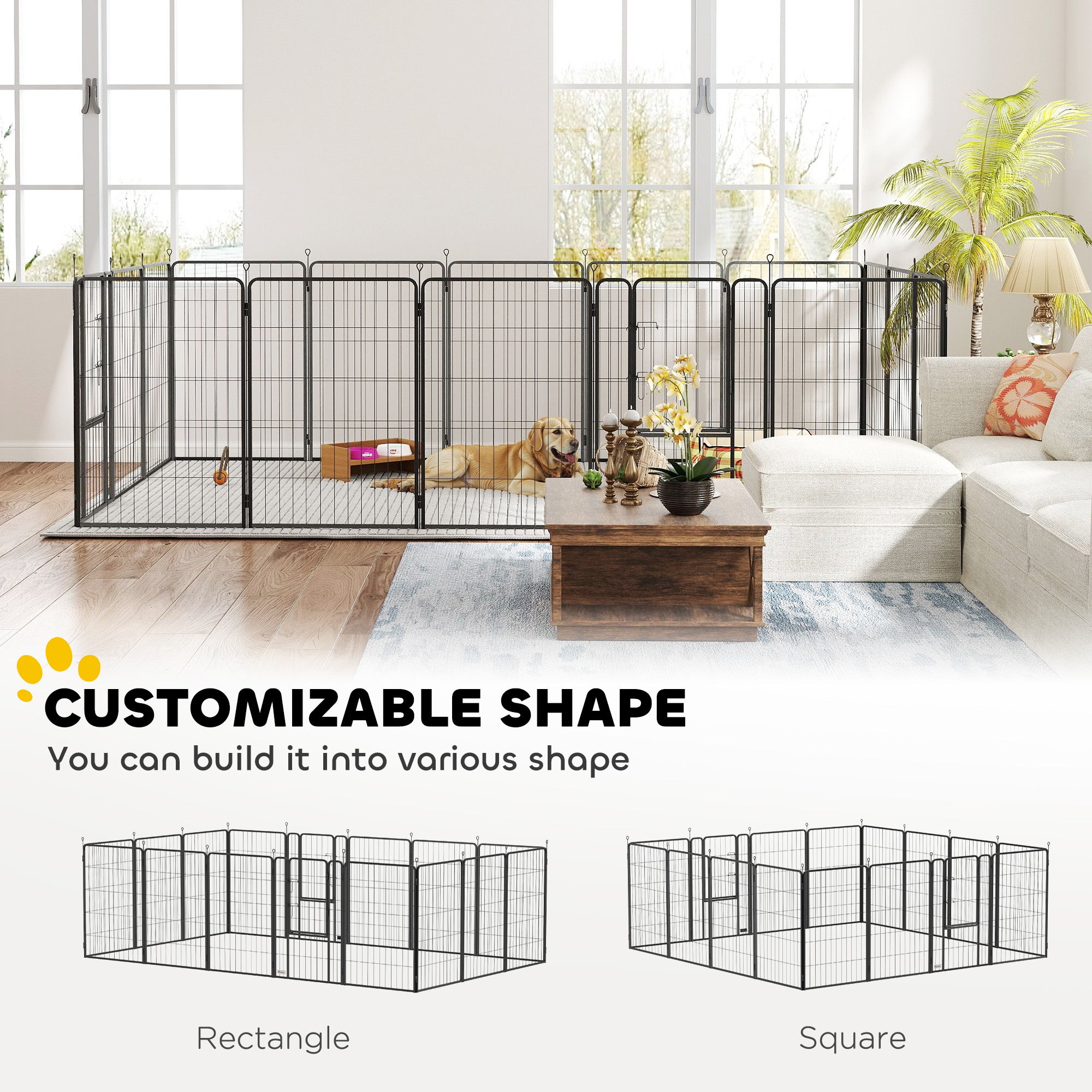 PawHut 16 Panels Dog Playpen, 39" H Heavy Duty Dog Pen, Portable & Foldable Dog Fence with Door & Strap for Indoor Outdoor Backyard Garden, Puppy Pet Playpen for Large Dogs