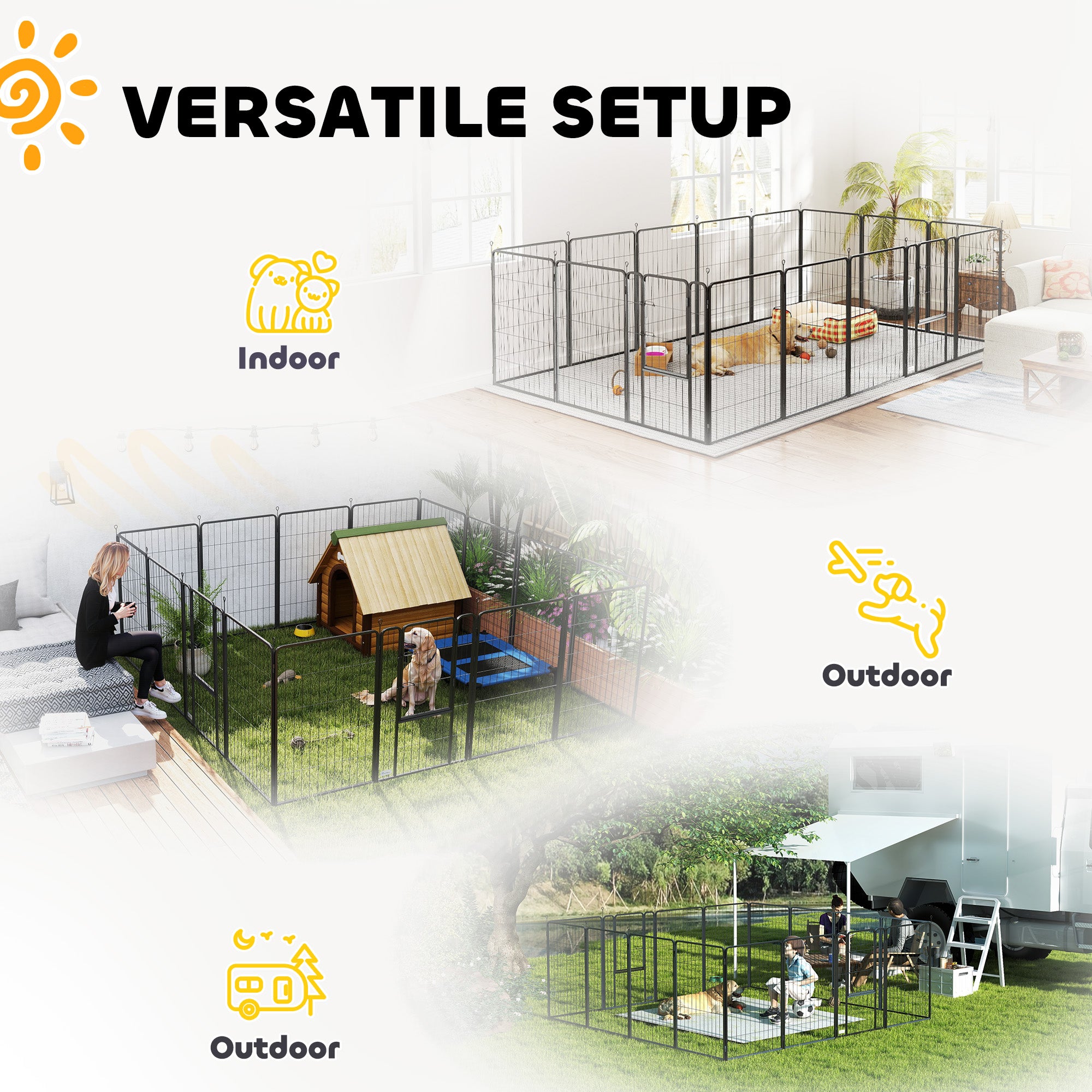 PawHut 16 Panels Dog Playpen, 39" H Heavy Duty Dog Pen, Portable & Foldable Dog Fence with Door & Strap for Indoor Outdoor Backyard Garden, Puppy Pet Playpen for Large Dogs