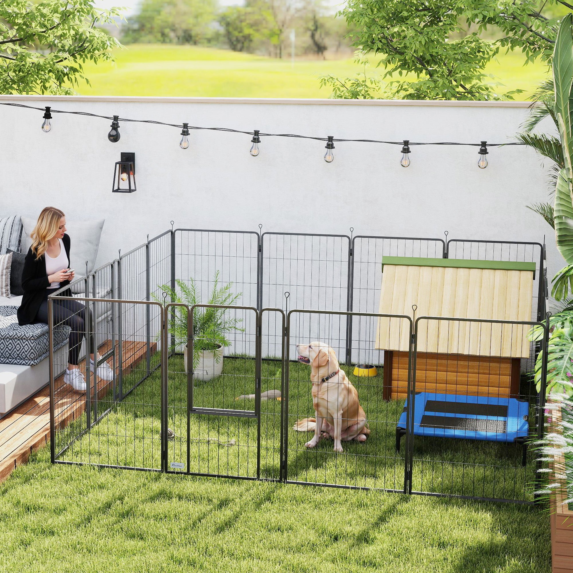 PawHut 16 Panels Dog Playpen, 39" H Heavy Duty Dog Pen, Portable & Foldable Dog Fence with Door & Strap for Indoor Outdoor Backyard Garden, Puppy Pet Playpen for Large Dogs