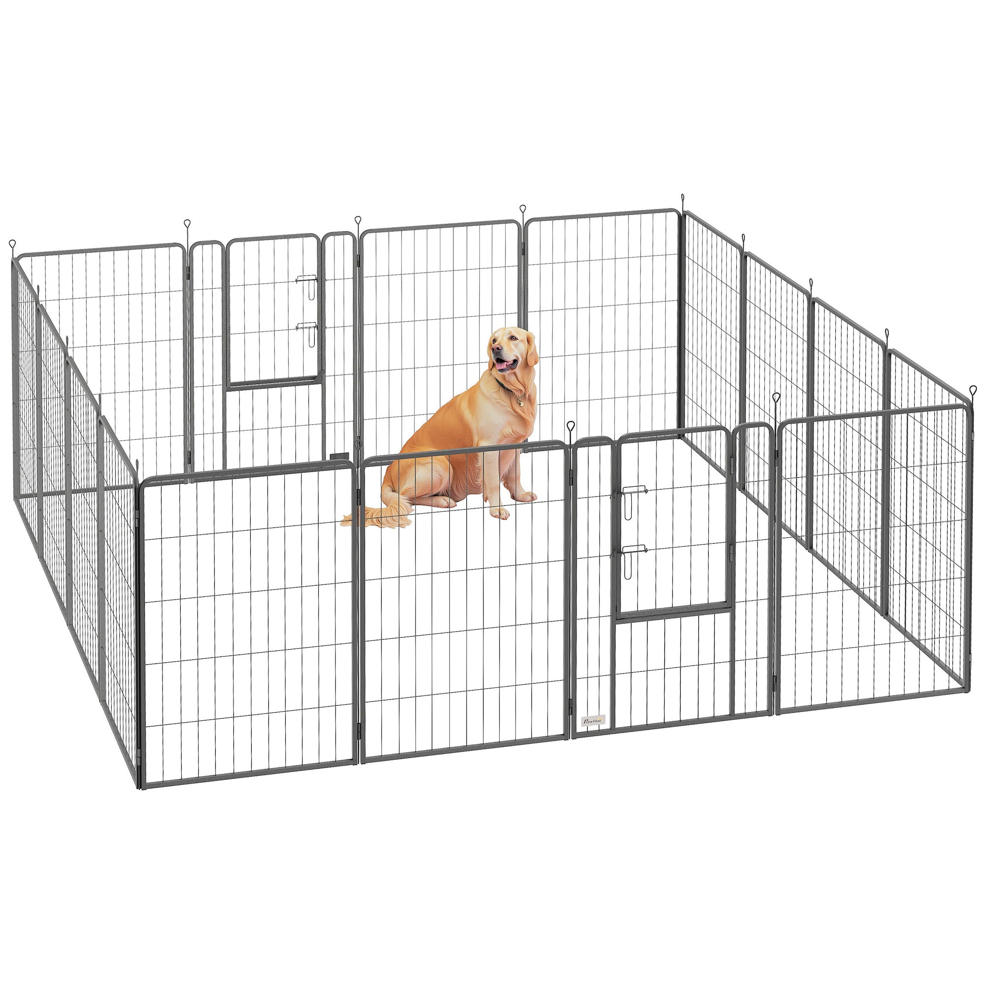 PawHut 16 Panels Dog Playpen, 39" H Heavy Duty Dog Pen, Portable & Foldable Dog Fence with Door & Strap for Indoor Outdoor Backyard Garden, Puppy Pet Playpen for Large Dogs