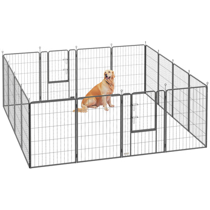 PawHut 16 Panels Dog Playpen, 39" H Heavy Duty Dog Pen, Portable & Foldable Dog Fence with Door & Strap for Indoor Outdoor Backyard Garden, Puppy Pet Playpen for Large Dogs