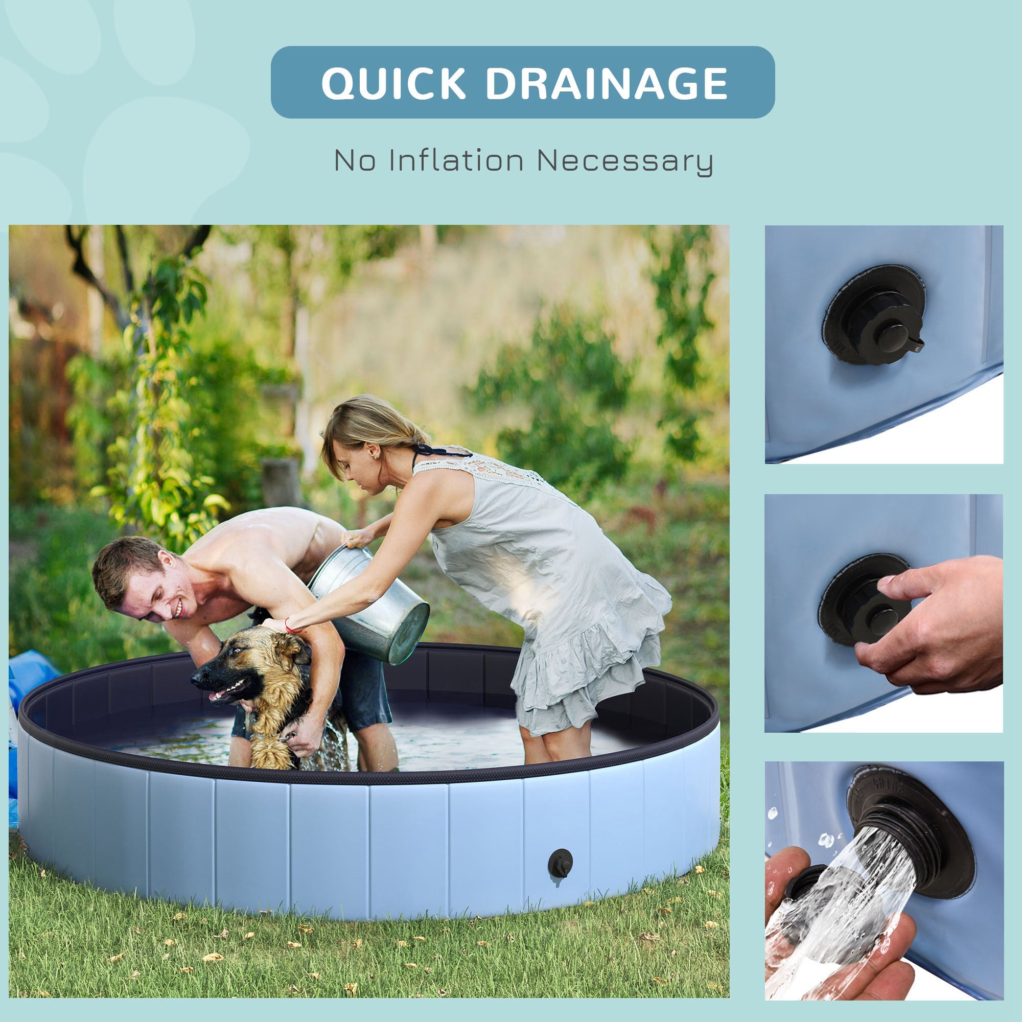 PawHut Φ63" Folding Dog Pool for Large dogs,  Portable Pet Kiddie Swimming Pool, Outdoor/Indoor Puppy Bath Tub with Nonslip Bottom for Dogs & Cats, Blue
