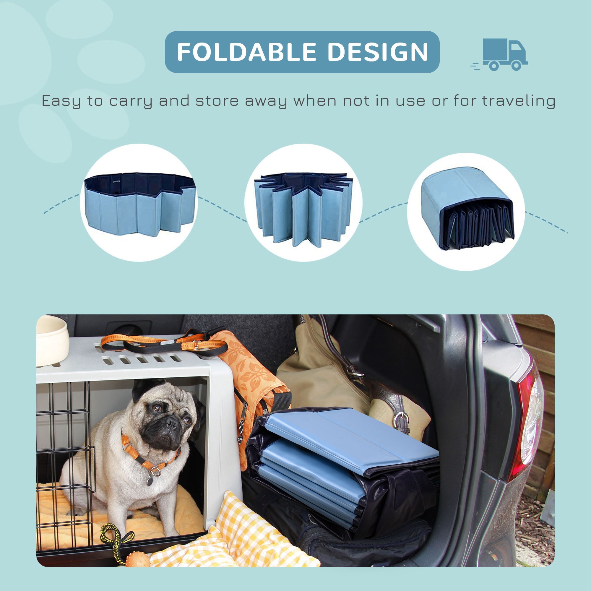 PawHut Φ63" Folding Dog Pool for Large dogs,  Portable Pet Kiddie Swimming Pool, Outdoor/Indoor Puppy Bath Tub with Nonslip Bottom for Dogs & Cats, Blue