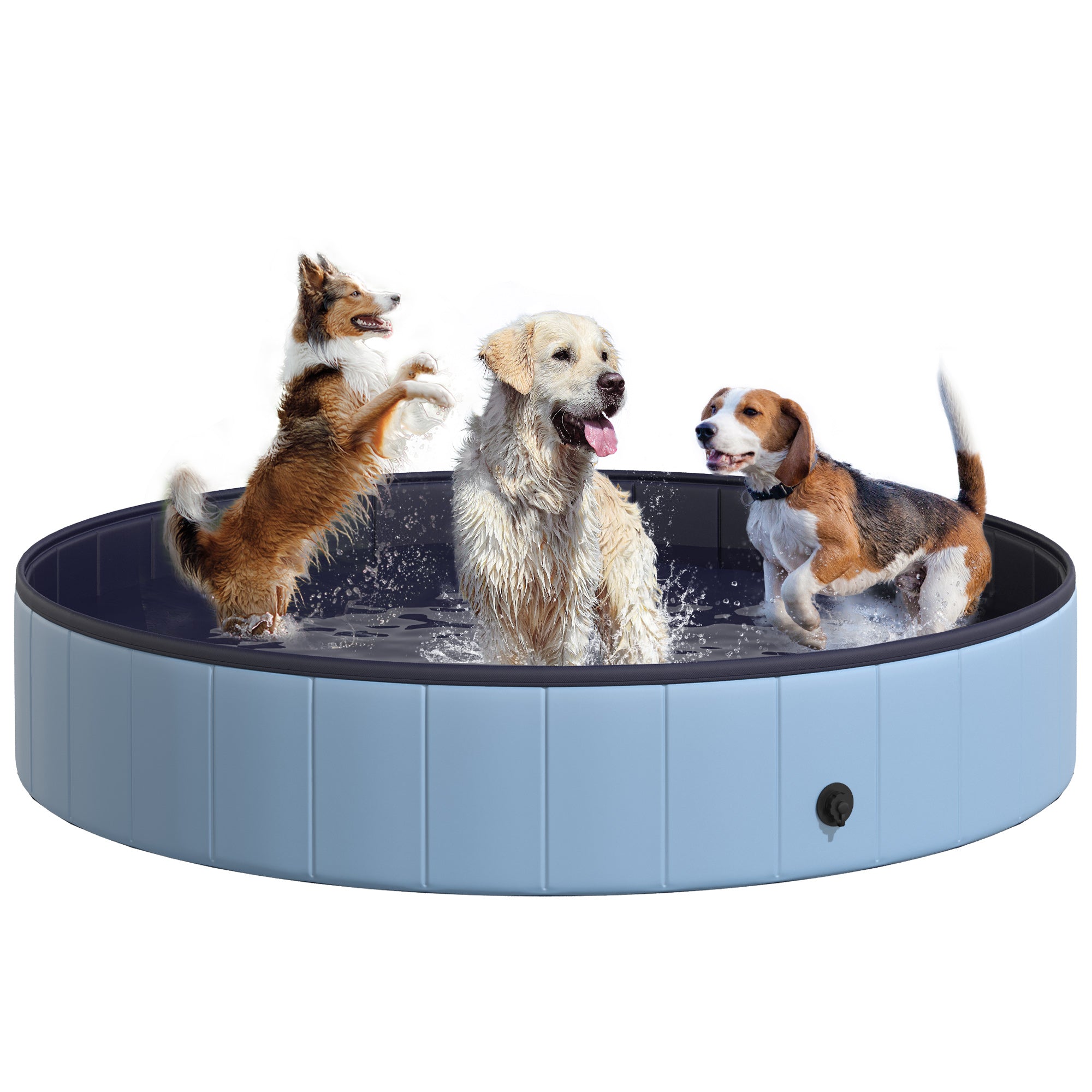 PawHut Φ63" Folding Dog Pool for Large dogs,  Portable Pet Kiddie Swimming Pool, Outdoor/Indoor Puppy Bath Tub with Nonslip Bottom for Dogs & Cats, Blue